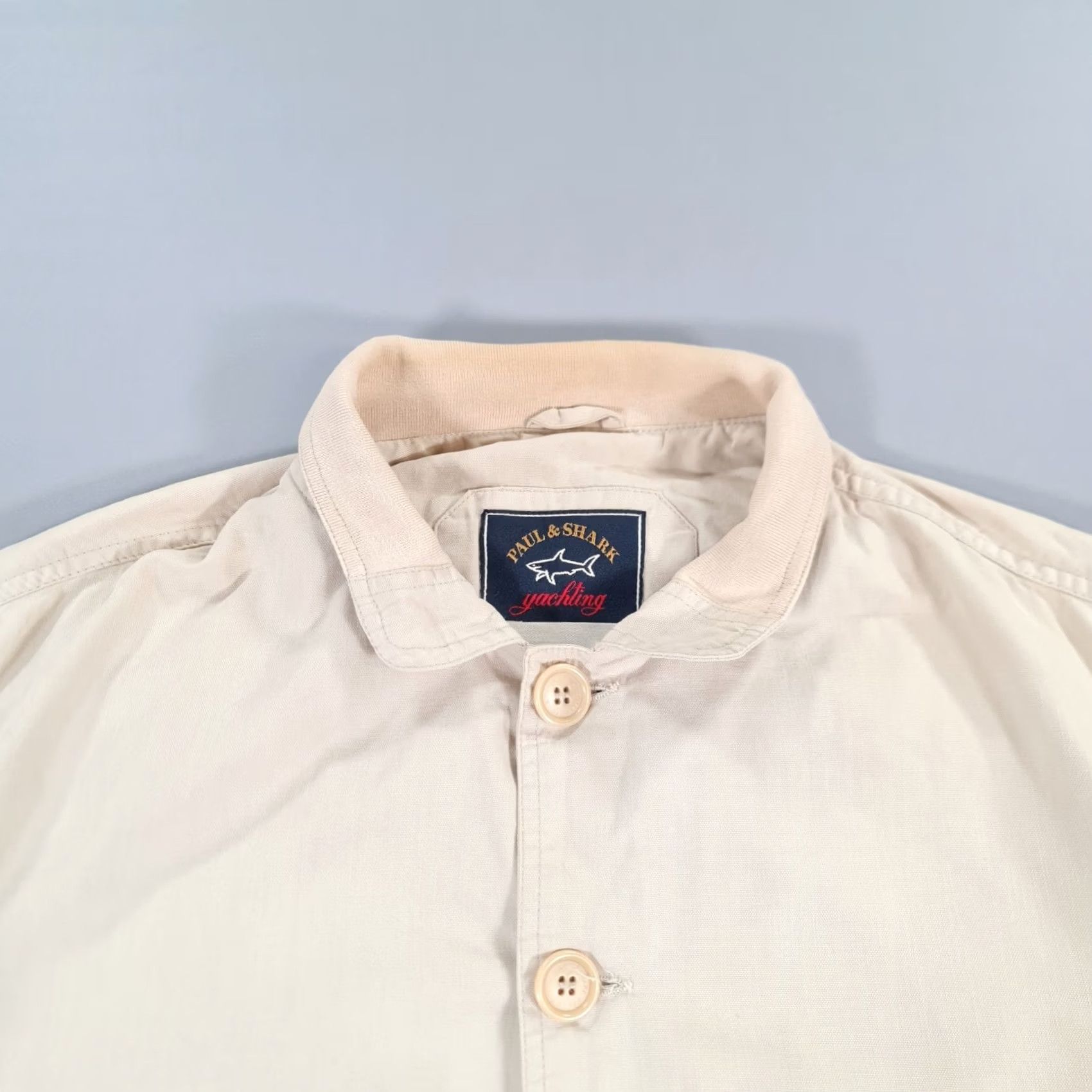 Paul & Shark VINTAGE Paul & Shark Mens Jacket Bomber Cotton Lightweight Beige M Regular Pocket Zip Logo Italy 90s Designer Size US M / EU 48-50 / 2 - 2 Thumbnail