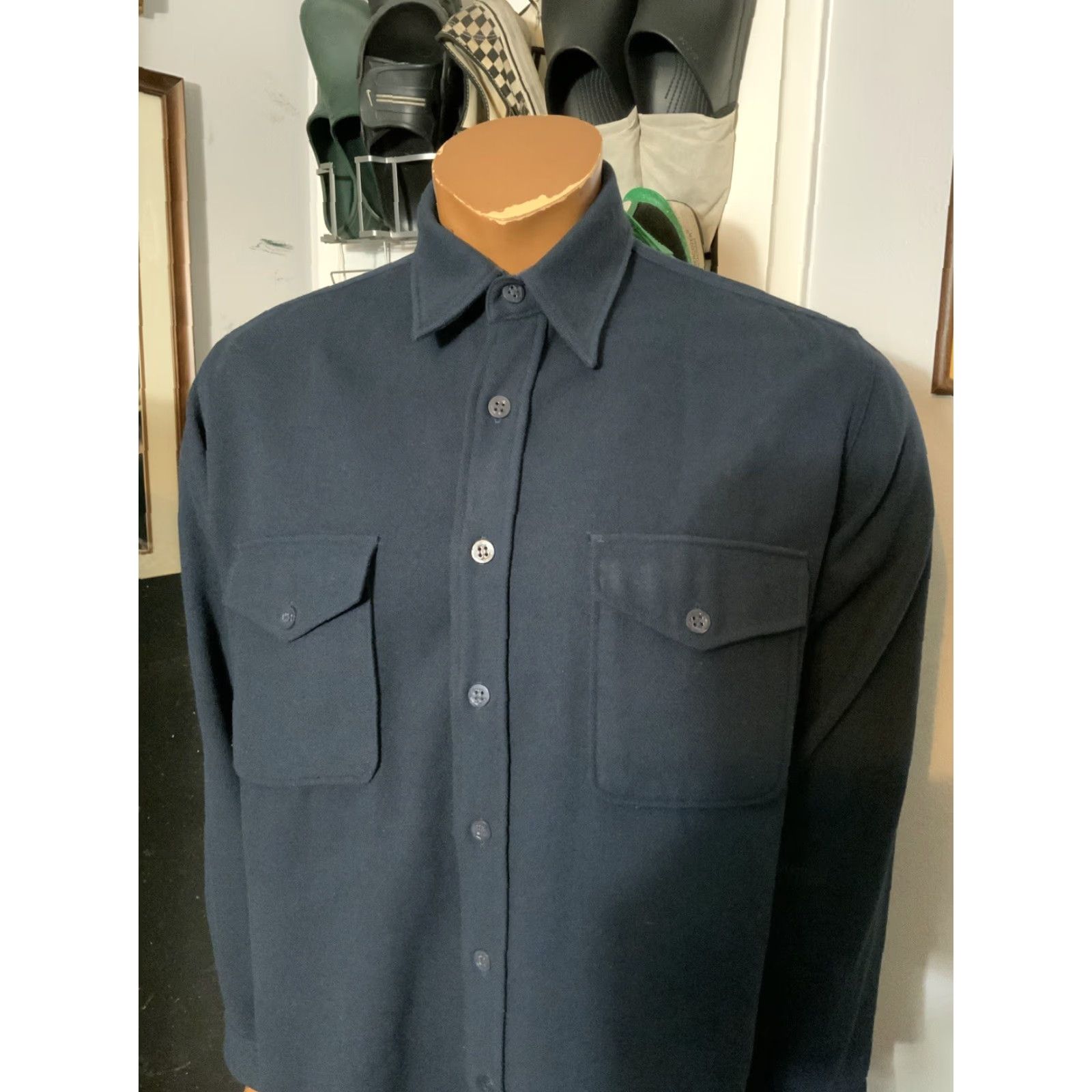 Levi's VINTAGE Levi's Button-Front Shirt Navy Blue Wool Flannel Sutter Creek Sz. M Long Sleeve Size US M / EU 48-50 / 2 - 8 Thumbnail