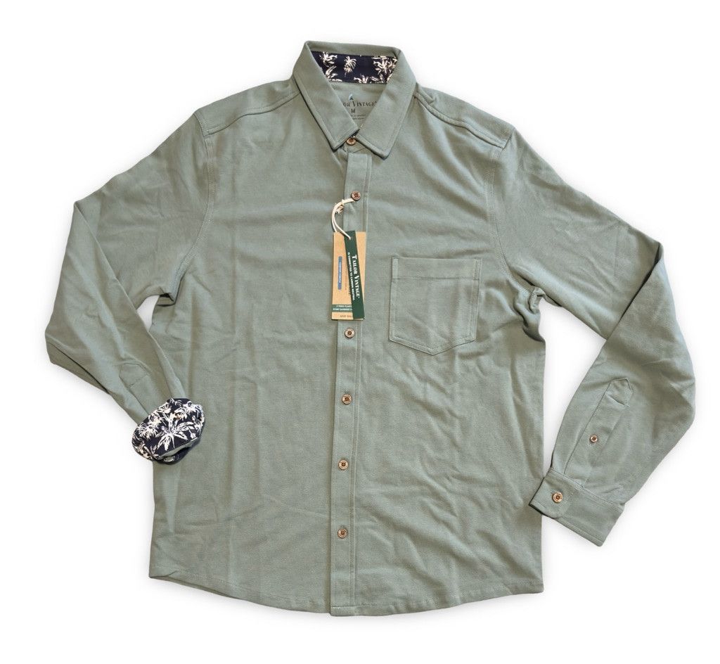 TaylorMade Taylor Vintage Men's Sage Green Button-Up Shirt, Med, NWT Size US M / EU 48-50 / 2 - 2 Thumbnail