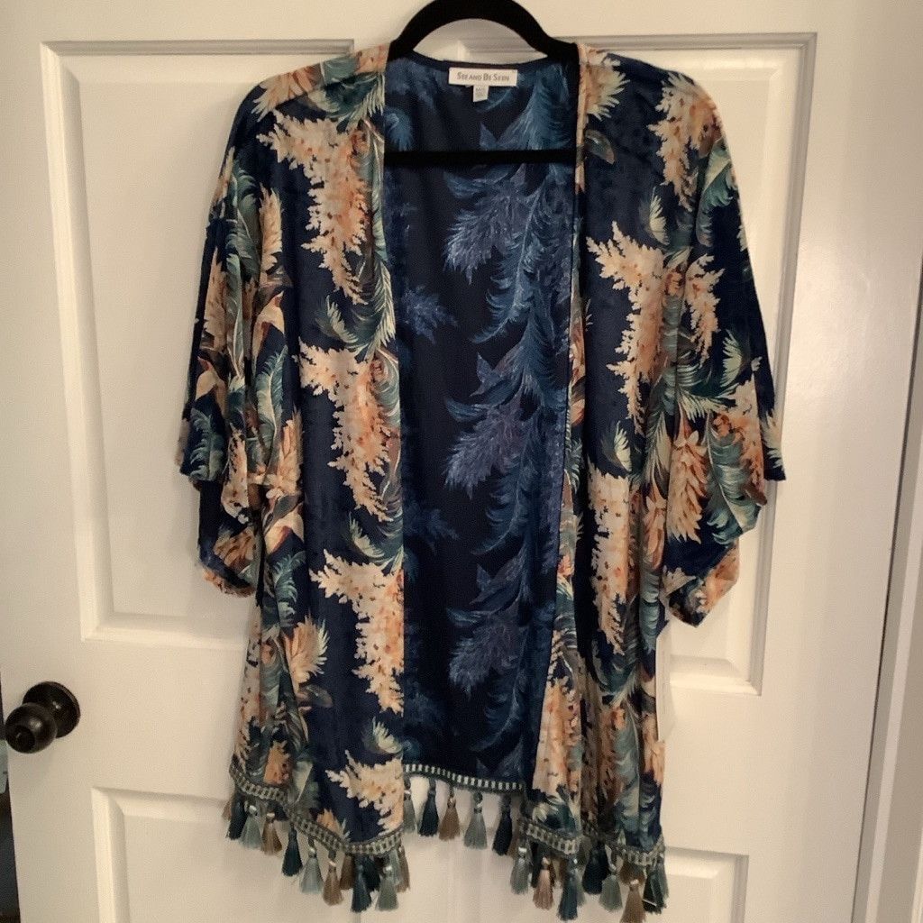 Anthropologie Women's See and Be Seen Floral Kimono M/L Blue Green Size L / US 10 / IT 46 - 1 Thumbnail