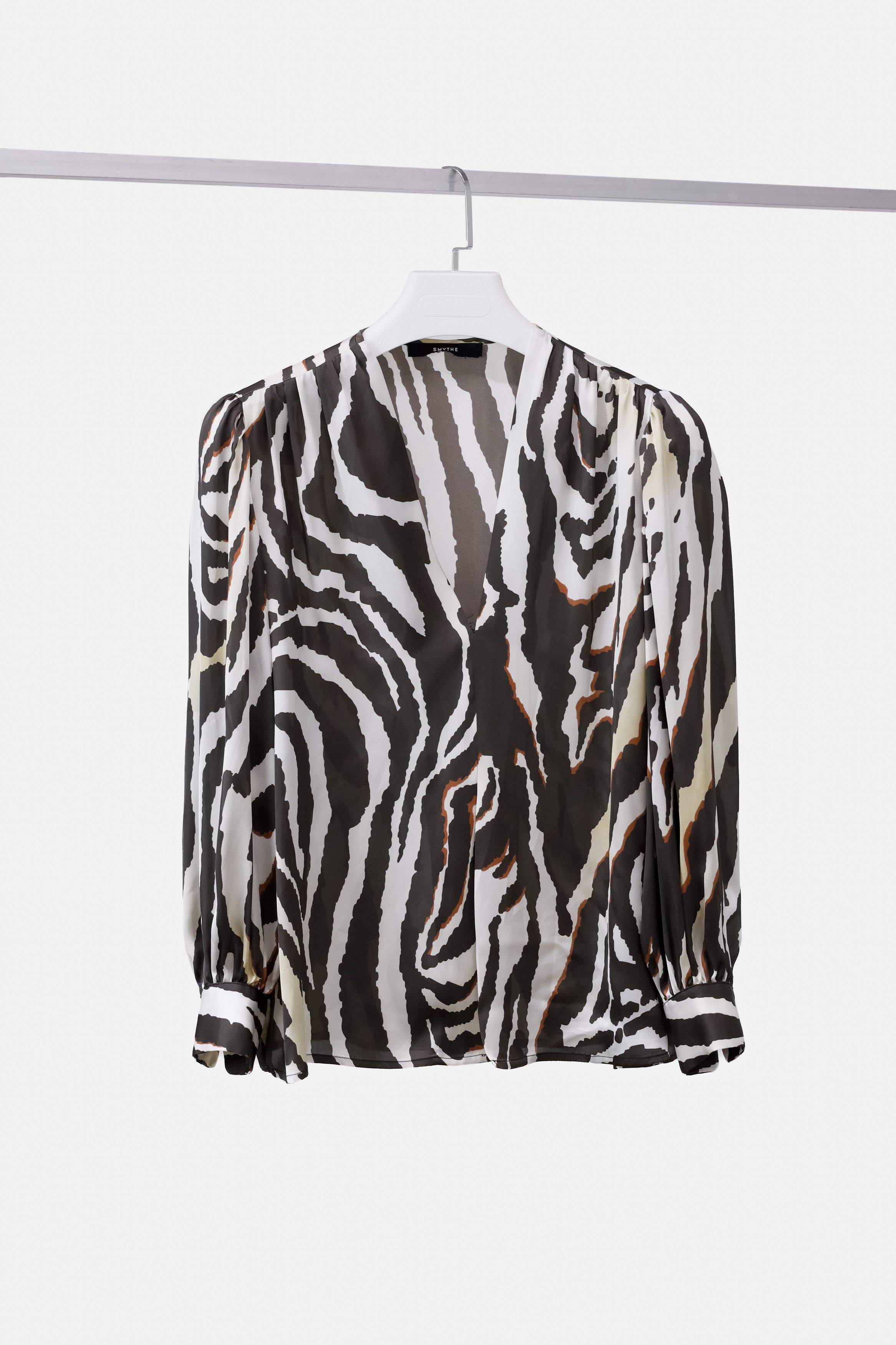image of Smythe Zebra Print Tie Front Satin Blouse, Women's