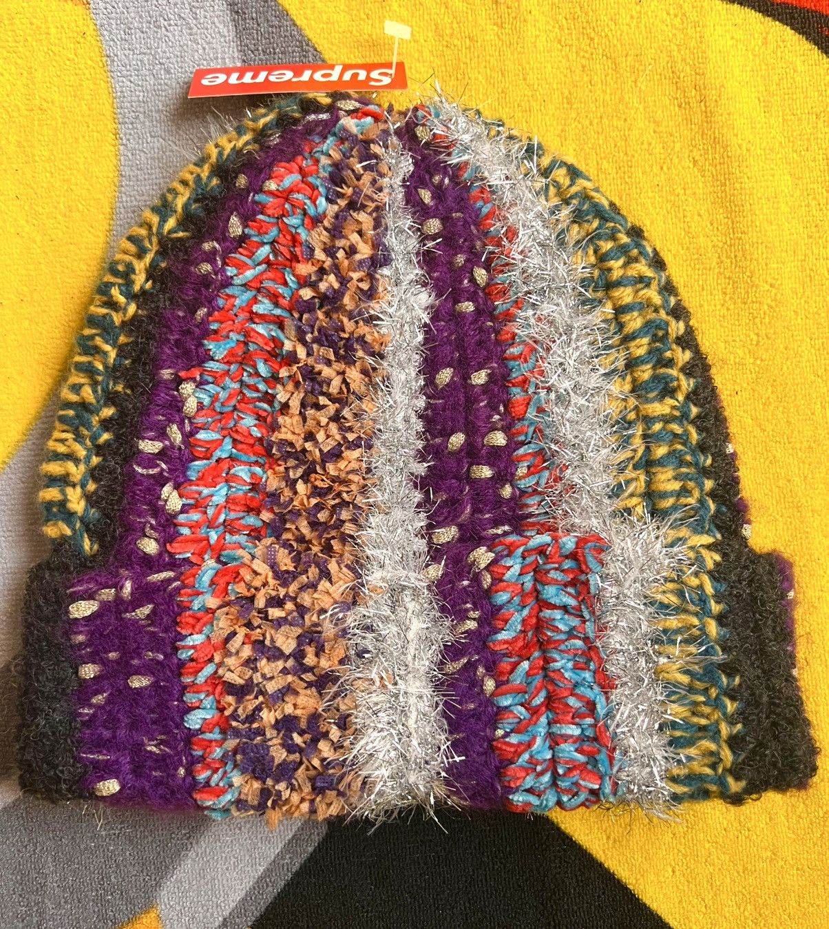 Supreme Tinsel Stripe Beanie Multicolor FW25 cap patchwork