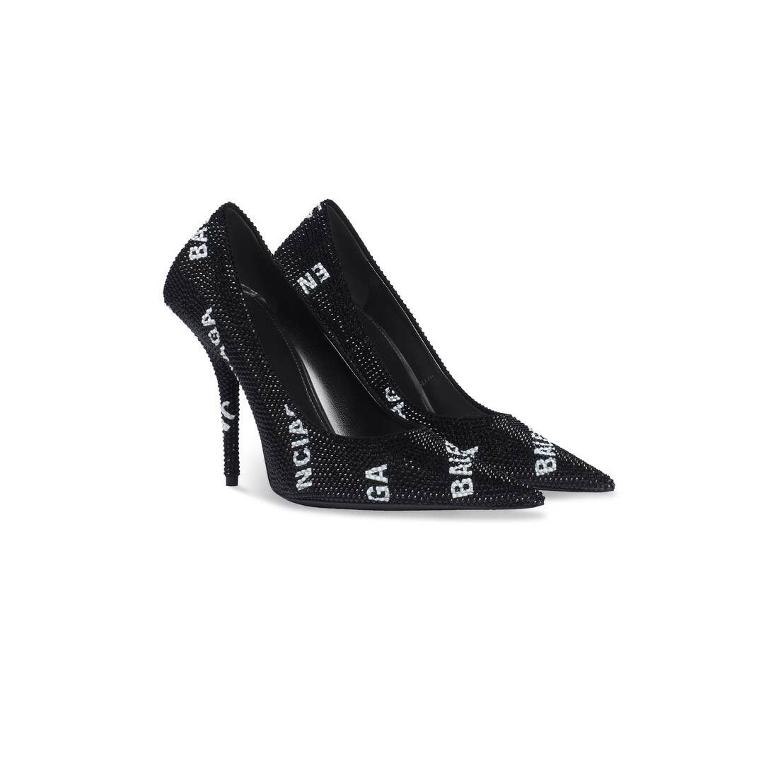 square knife 110mm pump with allover logo rhinestones black