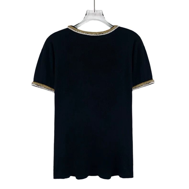 Chanel Chanel Black rolled-edge woven cotton round-neck short-sle Size S / US 4 / IT 40 - 2 Thumbnail