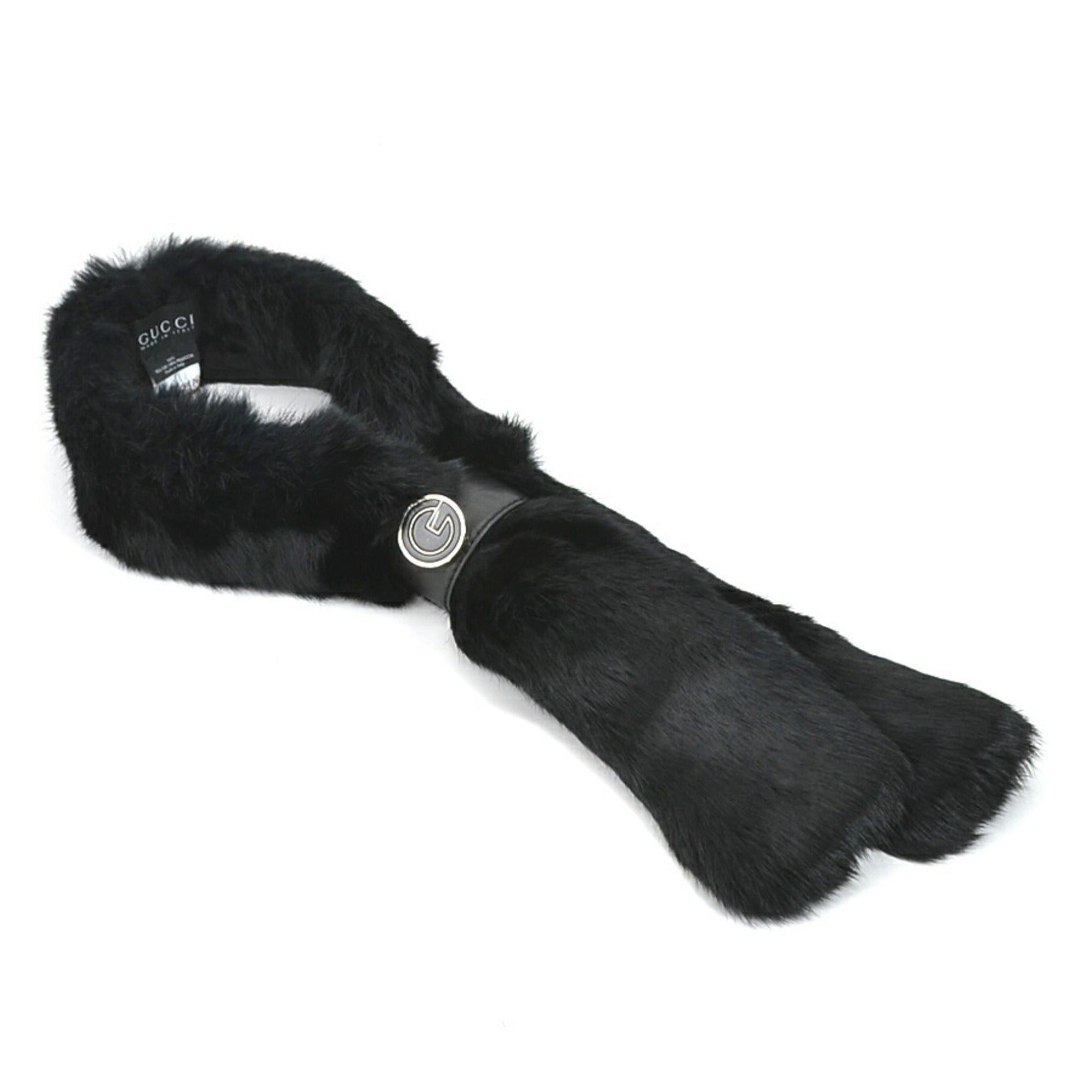 image of Gucci Muffler Rabbit Fur Black Silver Unisex, Women's