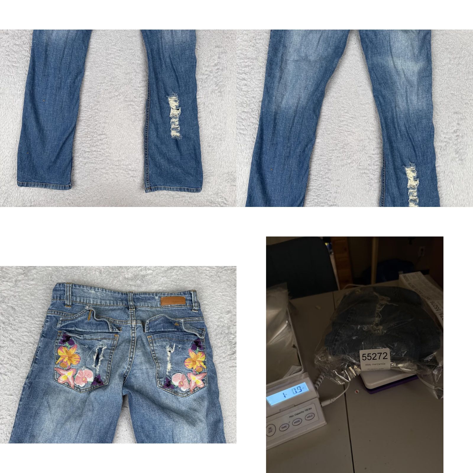 Vintage Cappuccino Jeans Bootcut Juniors 7 Blue Med Wash Low Rise Stretch Ripped Embroidered Back Pockets 5-Pocket Denim Casual Pants Womens Size 28" / US 6 / IT 42 - 10 Thumbnail