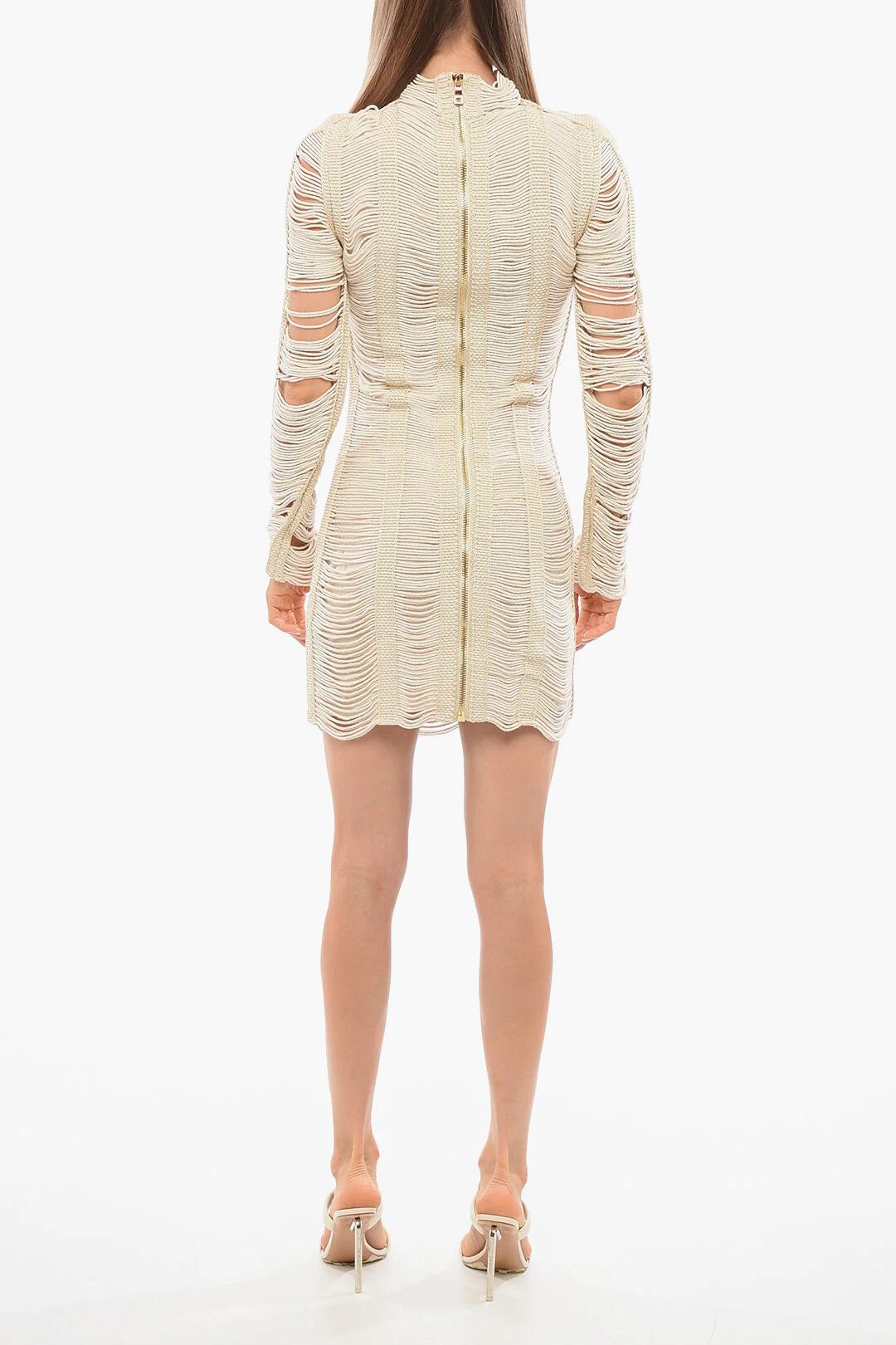 Balmain og1mm0326 Long-Sleeve Mesh Dress in Beige Size M / US 6-8 / IT 42-44 - 2 Thumbnail