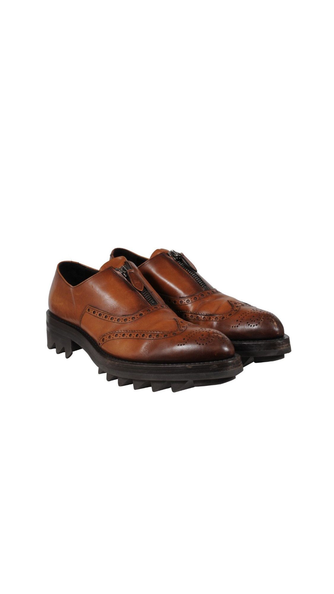 Prada Oxfords Brown Leather Medallion Wingtip Size US 11 / EU 44 - 1 Thumbnail