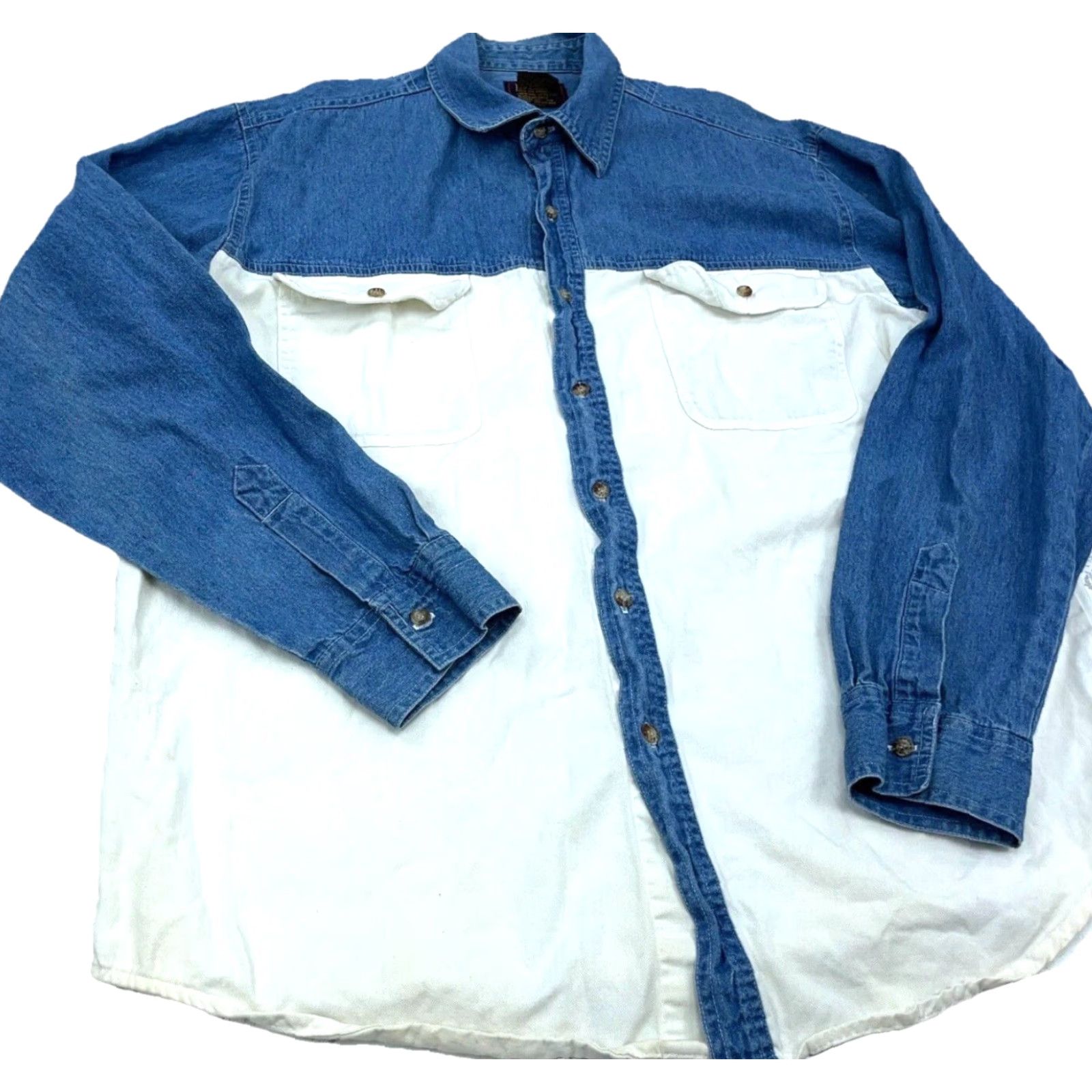Faded Glory VINTAGE Faded Glory Shirt Men Large Blue White Denim Western Cowboy Brush Y2K Size US L / EU 52-54 / 3 - 3 Thumbnail