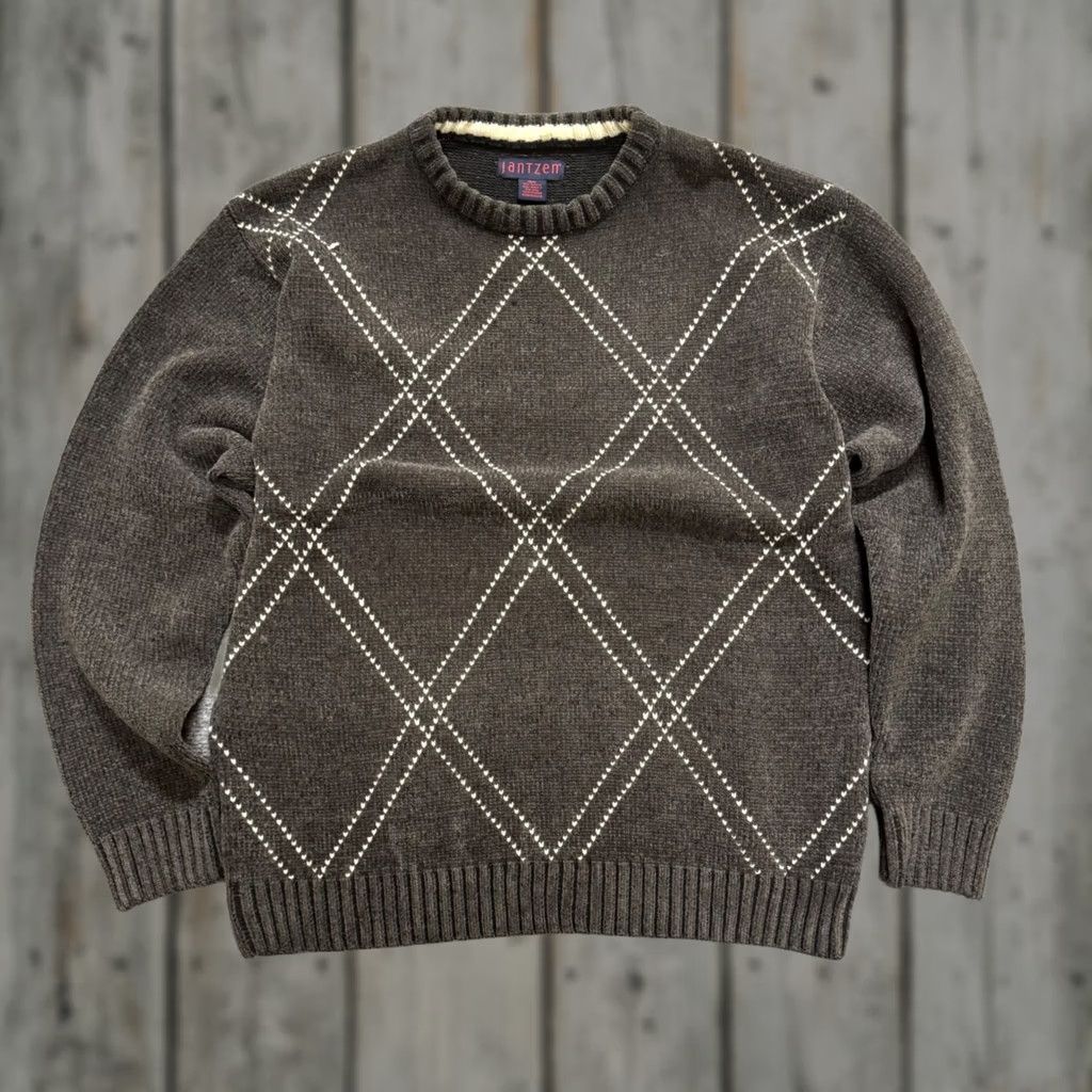 Jantzen VINTAGE Jantzen Pullover Sweater Crewneck Mens M Brown White Striped 90s Ar gyld? Size US M / EU 48-50 / 2 - 1 Thumbnail