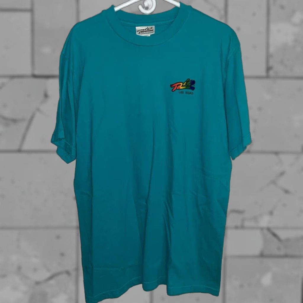 Vintage VINTAGE Rio Casino T-Shirt Mens Large Blue USA Vegas Landmarks Size 42R - 1 Thumbnail