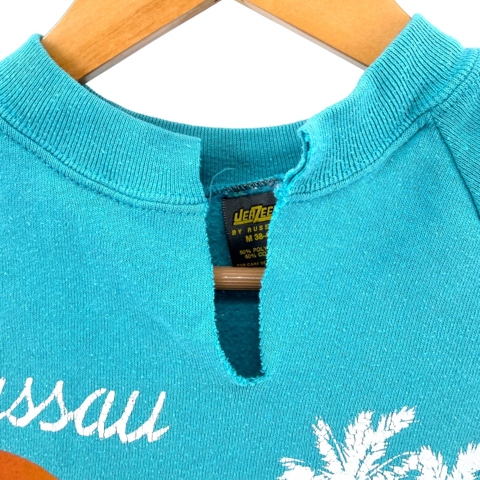 Jerzees Vintage 90s Teal Graphic Nassau Sunset Raglan Sweatshirt Size M / US 6-8 / IT 42-44 - 5 Thumbnail