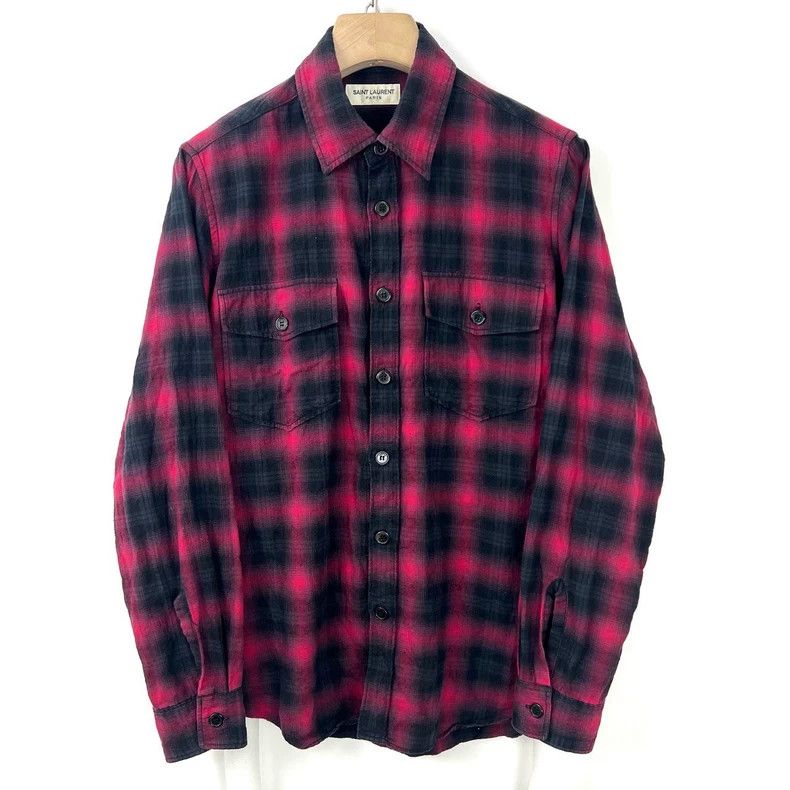 Yves Saint Laurent saint LaurentRed and black plaid long-sleeved shirt 2503-Ne Size US M / EU 48-50 / 2 - 1 Thumbnail