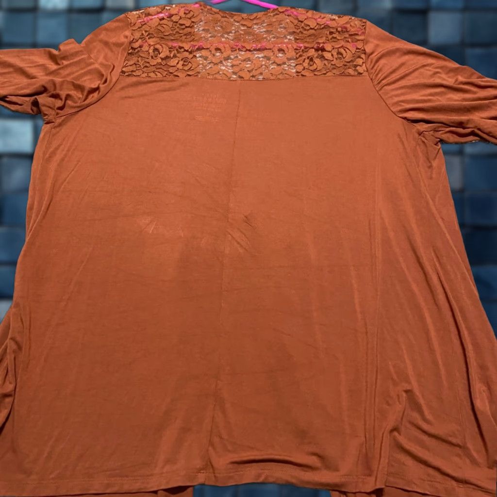 Torrid Torrid Cardigan Sweater Open Front Lace Yoke Drape 2X Womens Orange Knit Cardigan Pullover Size 2X Plus Womens Torrid Size XXL / US 16-18 / IT 52-54 - 1 Thumbnail