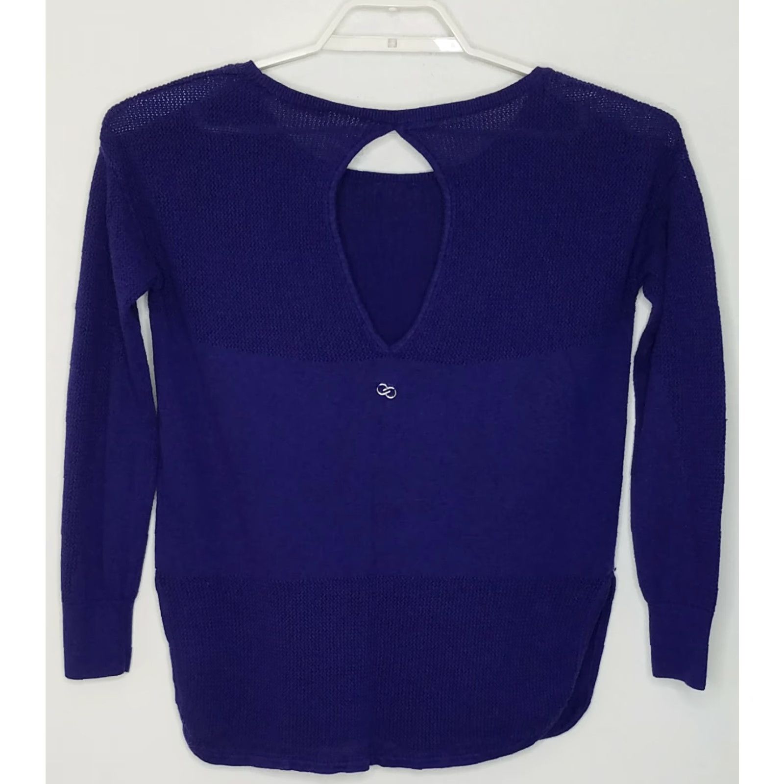 Vintage CALIA By Carrie Underwood Sweater Top Shirt Womens Medium Dark Purple Cotton Blend Knit Open Back Side Slit Circle Scoop Neck Long Sleeve Size M / US 6-8 / IT 42-44 - 2 Thumbnail