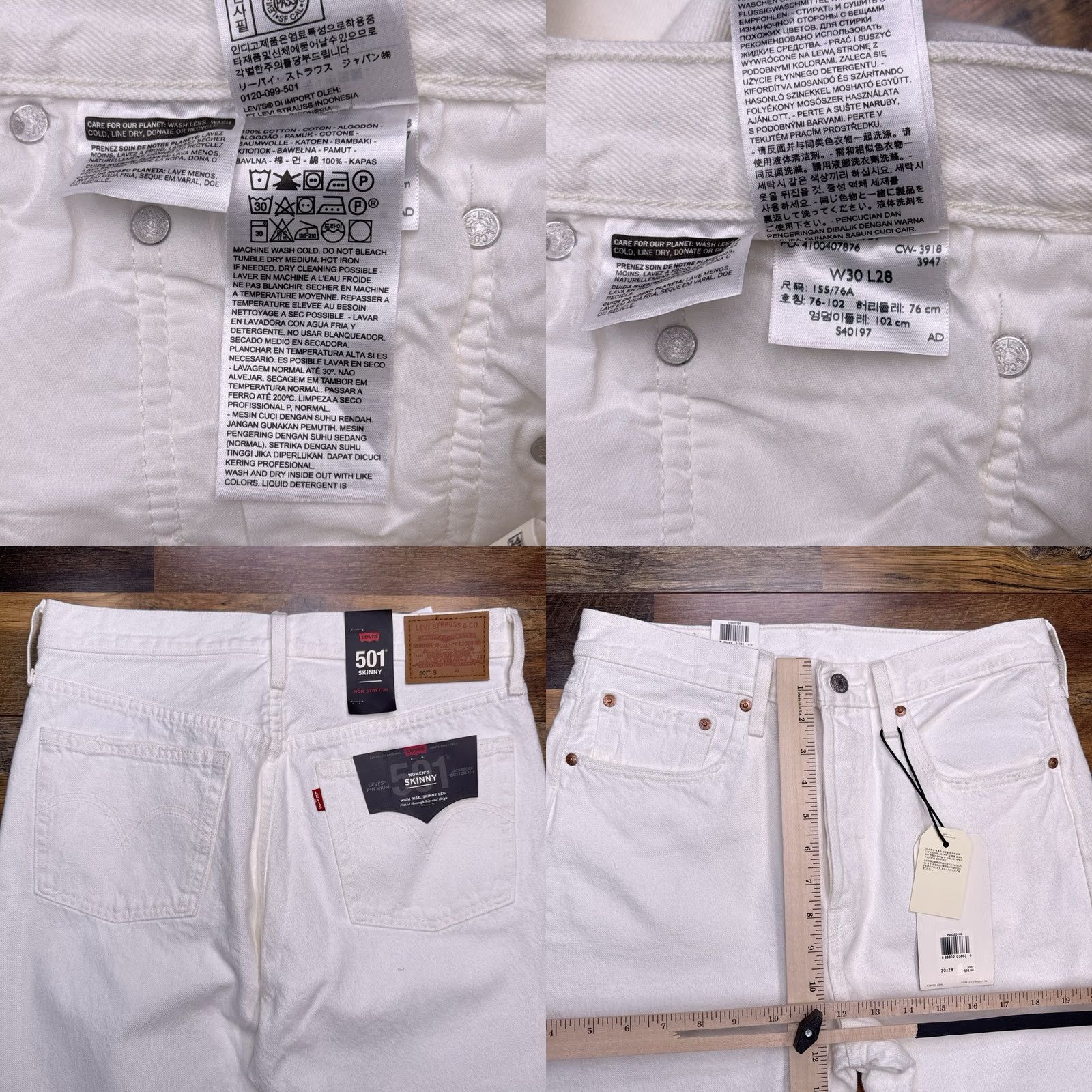 Levi's Levis Premium 501 Skinny Jeans Womens 30x28 High Rise Button Fly Non Stretch New Size 30" / US 8 / IT 44 - 8 Thumbnail