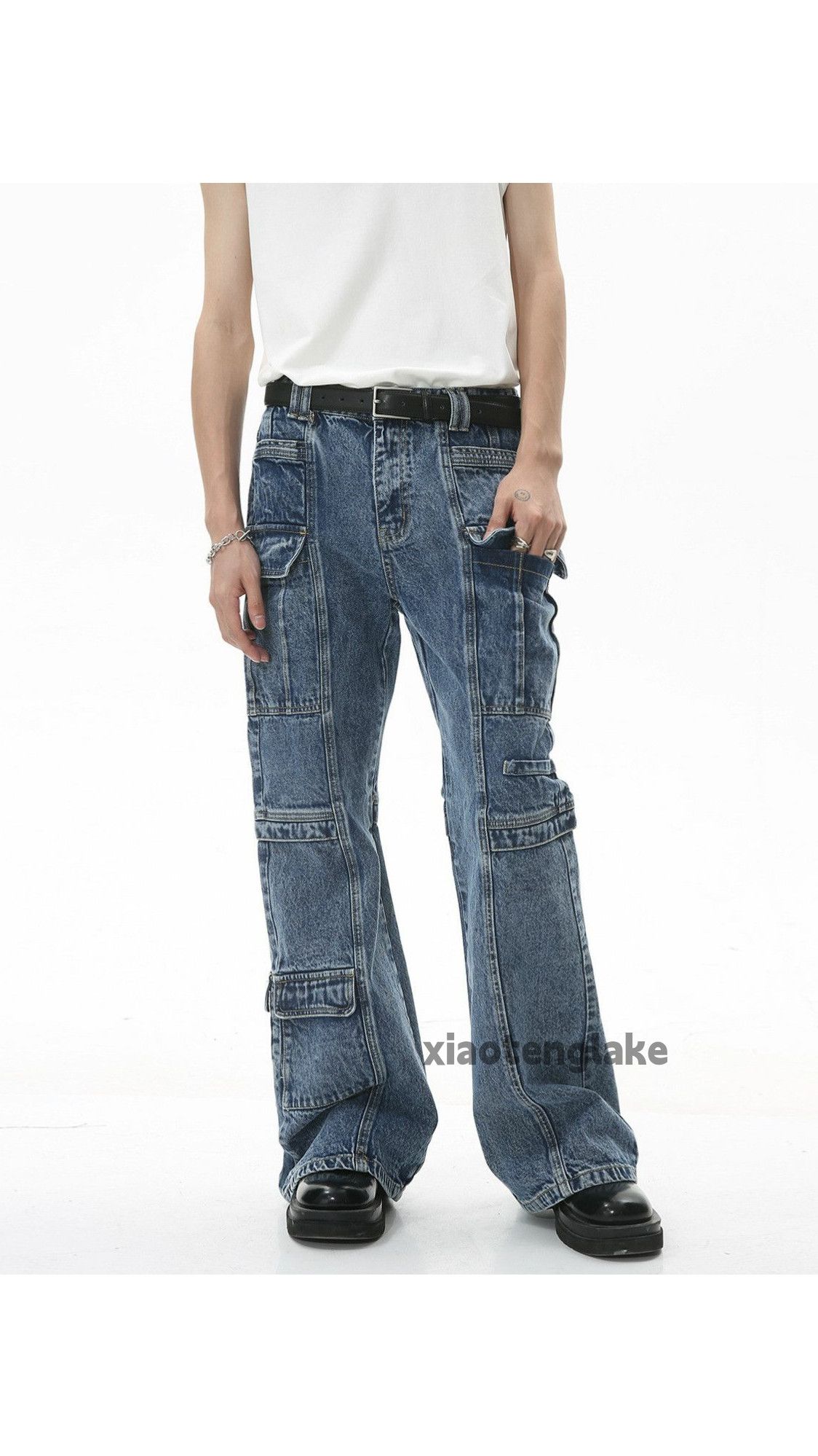 Jean × Vintage washed faded punk grunge bootcut flared cargo jeans Size US 30 / EU 46 - 6 Thumbnail