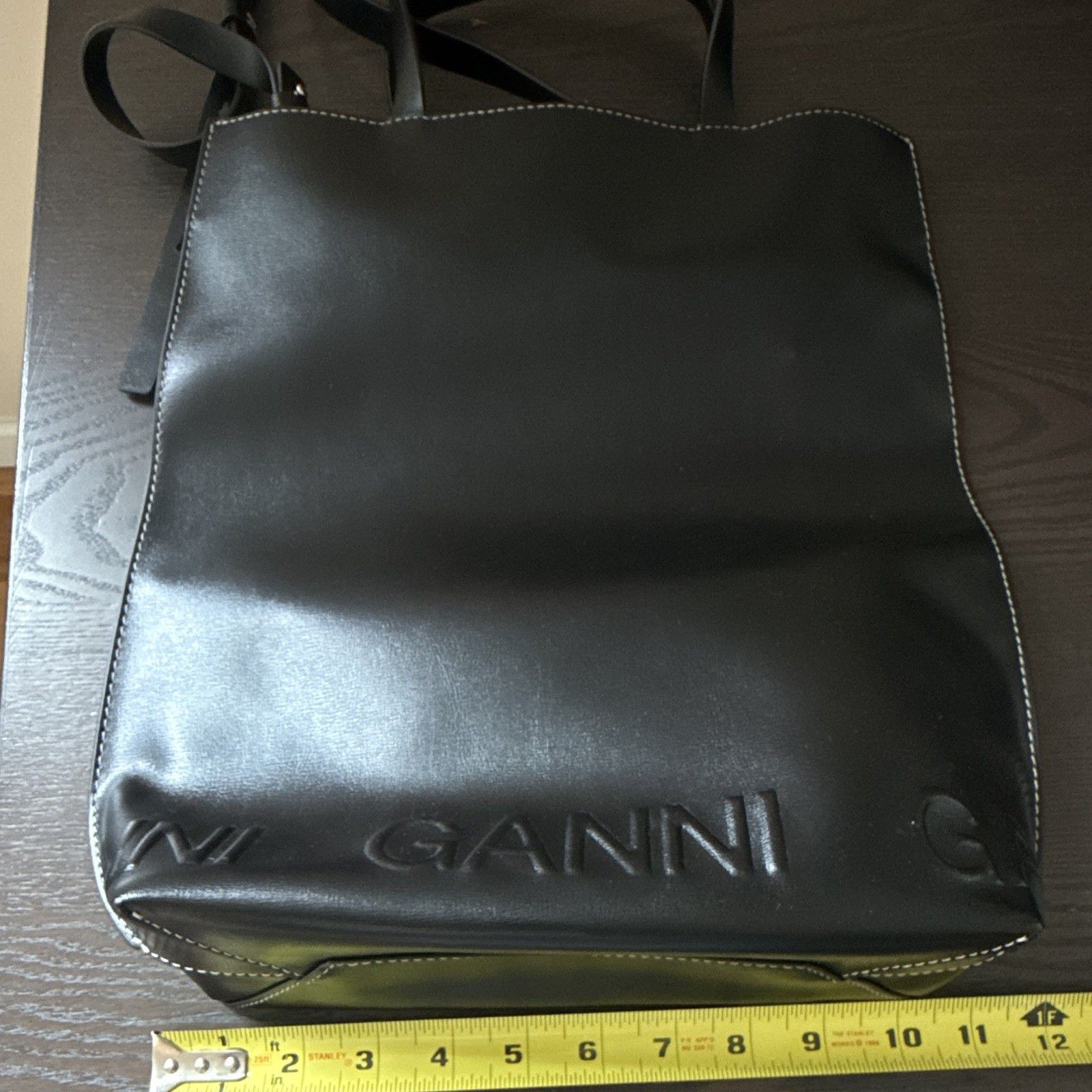 Ganni GANNI Black Tote Bag Crossbody Strap Logo Stitching Inner Pockets Women Size ONE SIZE - 2 Thumbnail