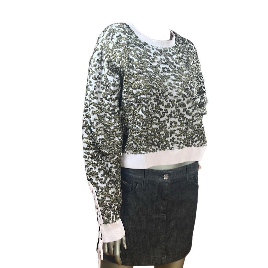 Jonathan Simkhai Jonathan Simkhai Animal Print Jacquard Cropped Sweater Lace L NWT Size L / US 10 / IT 46 - 4 Thumbnail