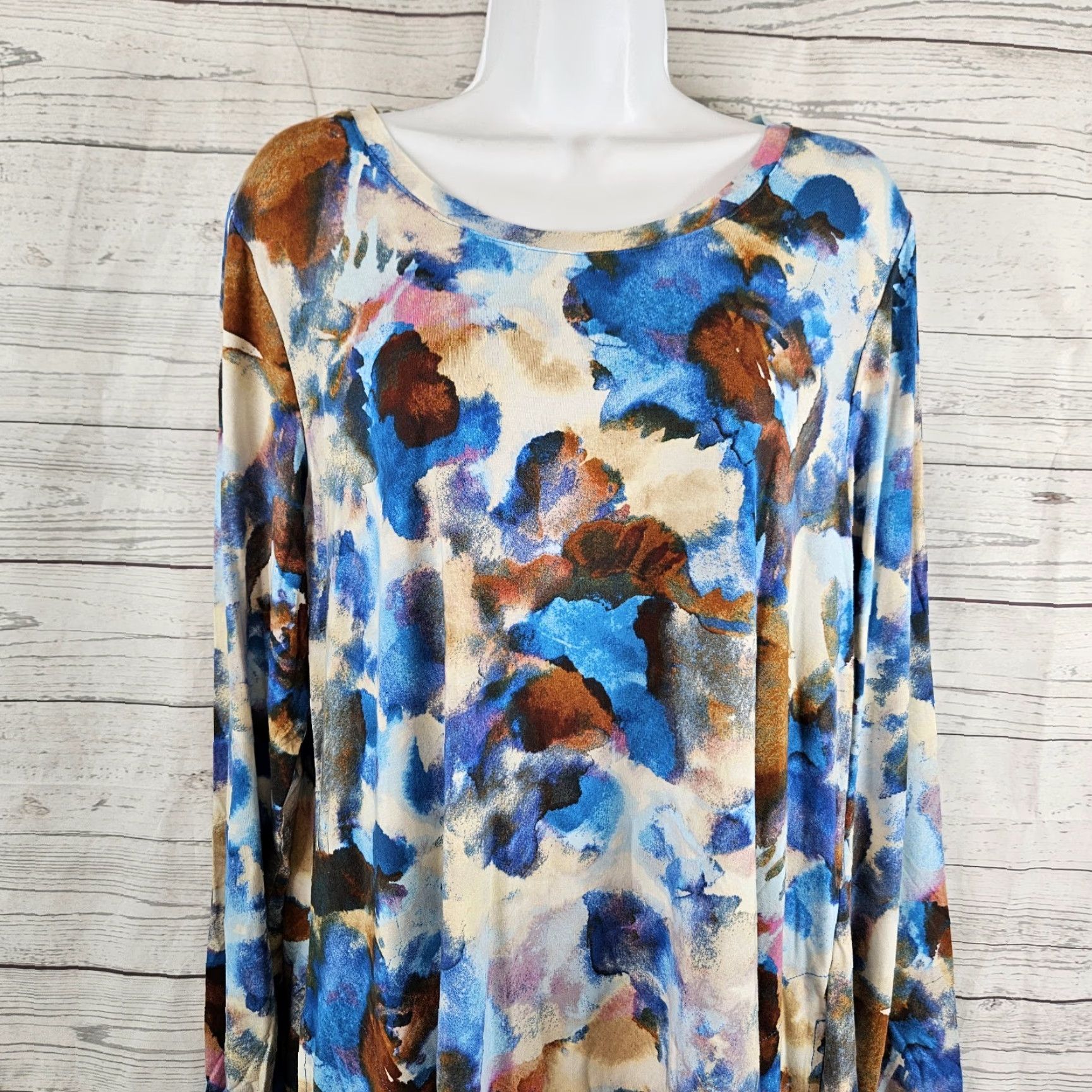 Vintage LOGO Lori Goldstein Womens Top Blouse L Blue Brown Long Sleeve Pockets Size L / US 10 / IT 46 - 2 Thumbnail