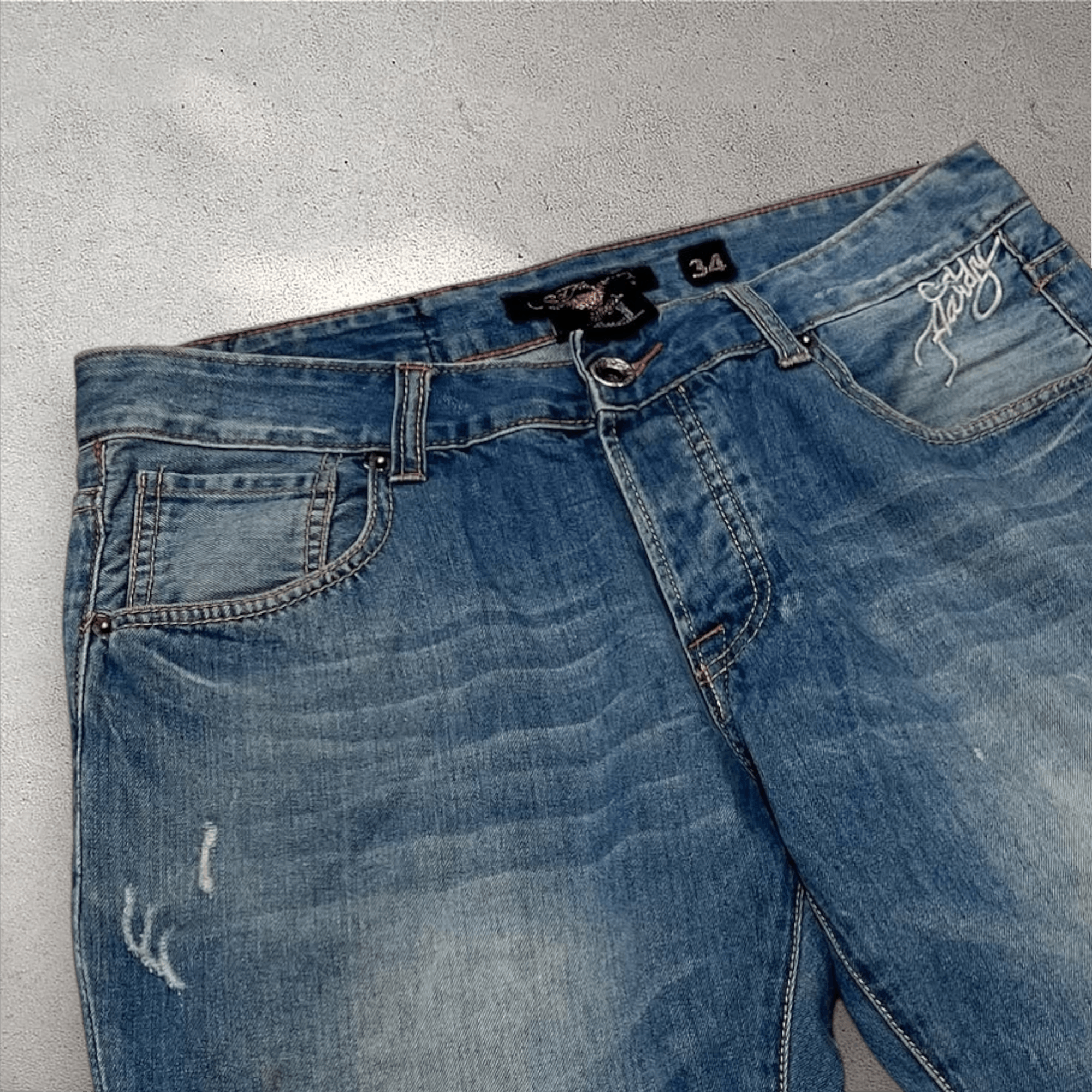 Christian Audigier × Ed Hardy Y2k Ed Hardy ' 🔥 Fire skull 💀' Embroidery Denim Jorts Size US 34 / EU 50 - 5 Thumbnail