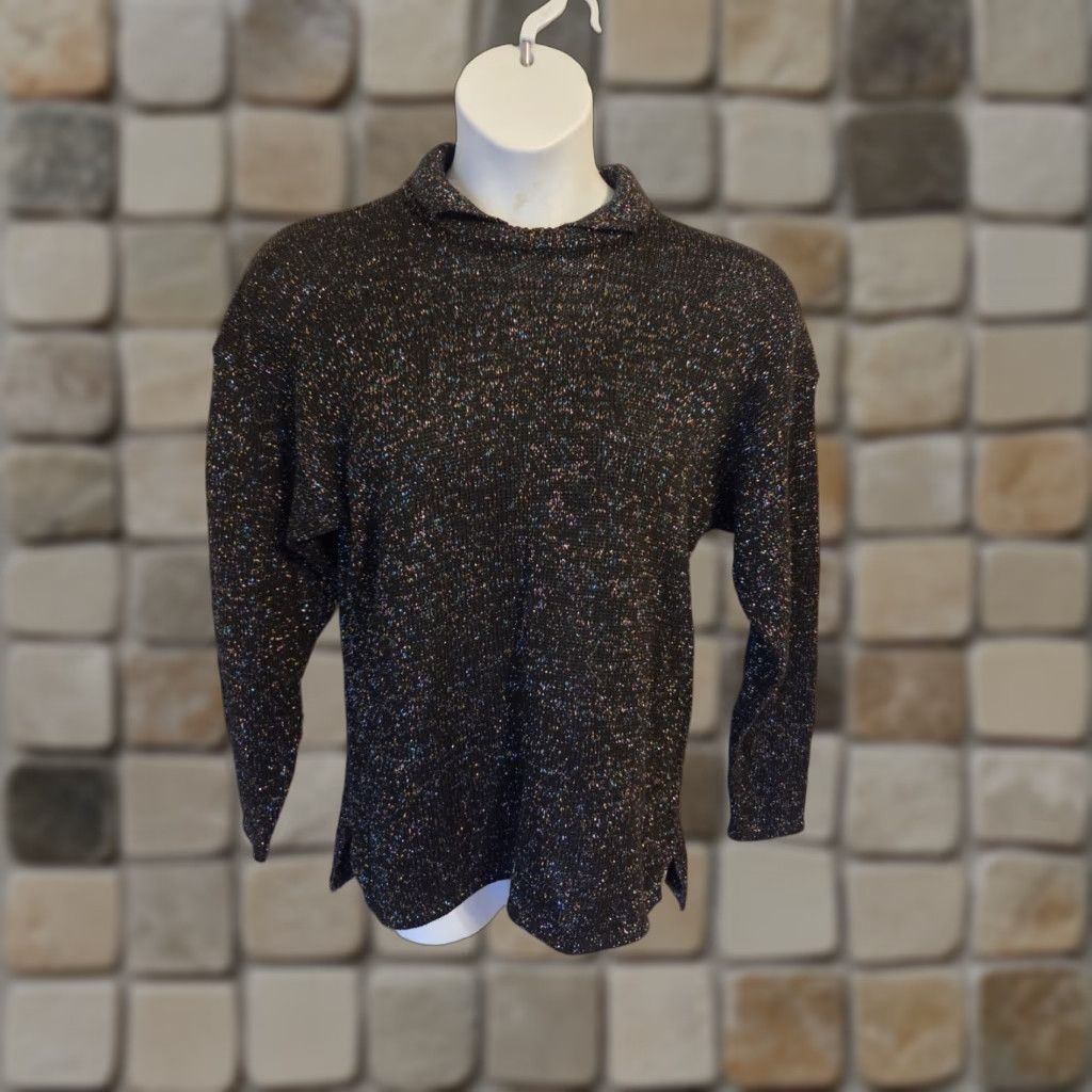 Vintage VINTAGE Gerard Works Metallic Black Collared Sweater Womens M 80s Pullover Long Sleeve Black 80s Style Size M / US 6-8 / IT 42-44 - 1 Thumbnail
