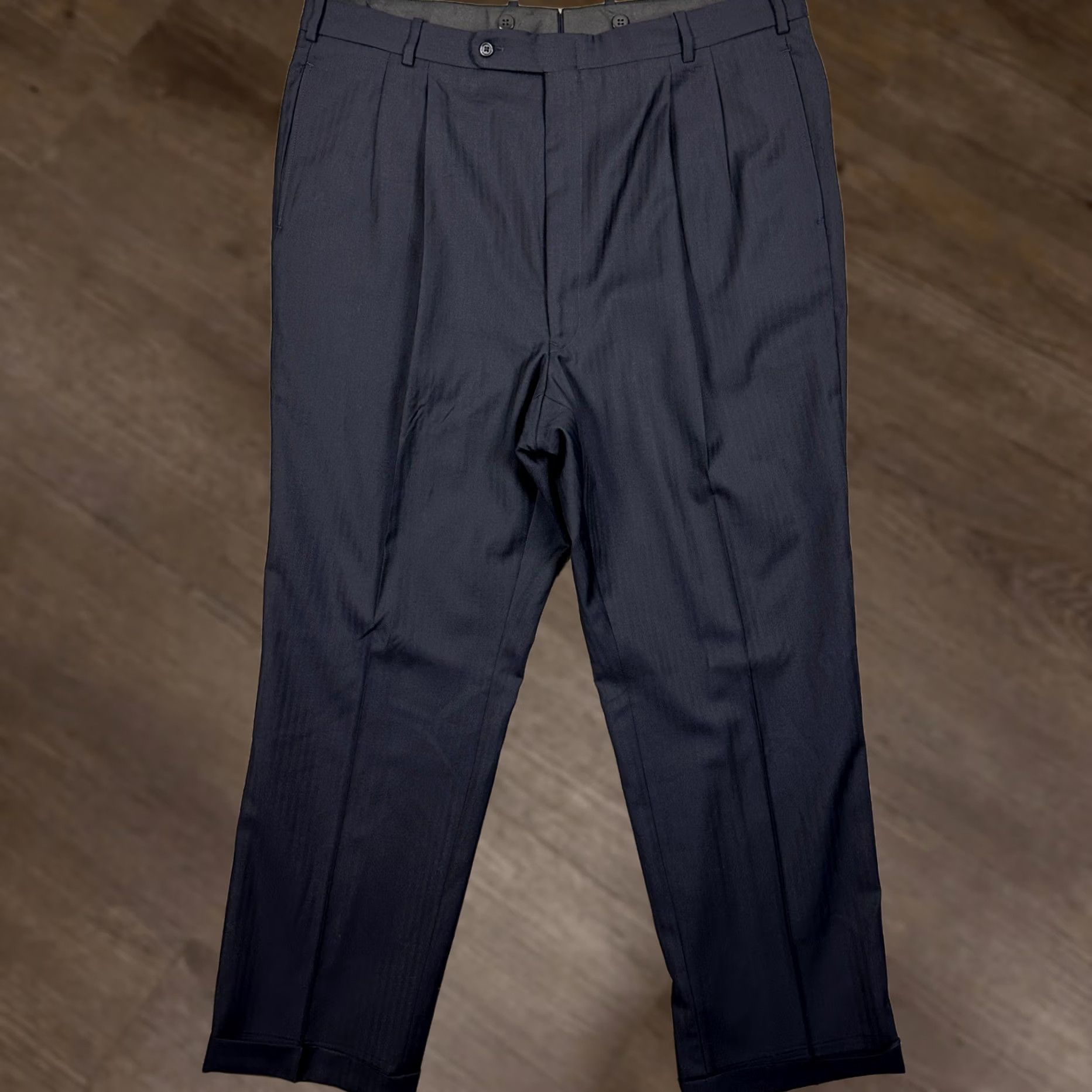 Vintage Royal Classic Dress Pants Mens 40X32 Pleated Navy Blue Office Workwear Pockets Authentic Size US 40 / EU 56 - 1 Thumbnail