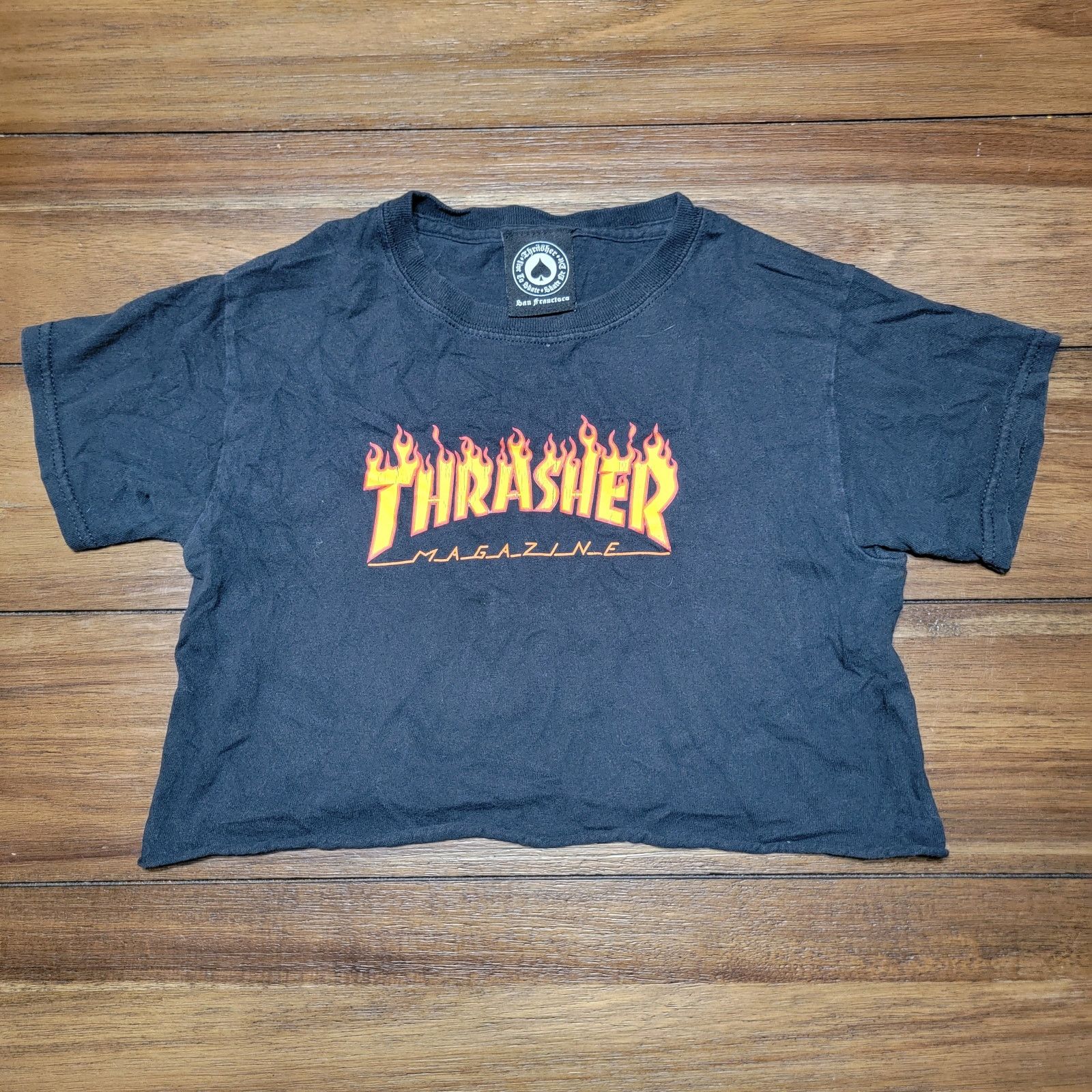 Thrasher Thrasher Magazine Black Crop Tee Flame Logo - Size XS Size XS / US 0-2 / IT 36-38 - 1 Thumbnail