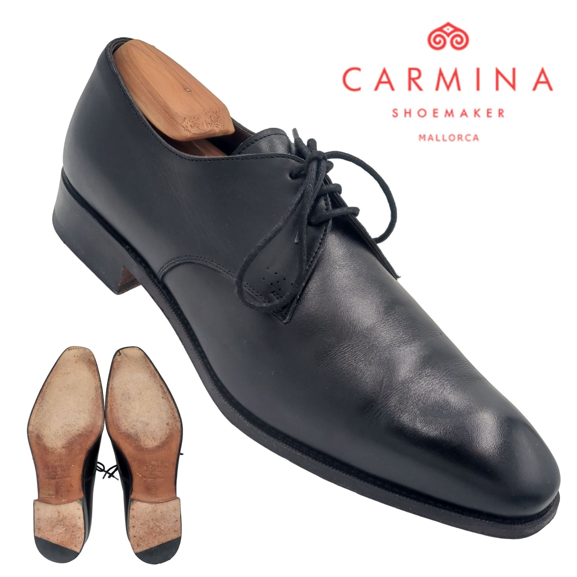 image of Carmina Shoemaker Luxury Mens 8 Black Calf All-Leather Dress Shoes in Black Brown