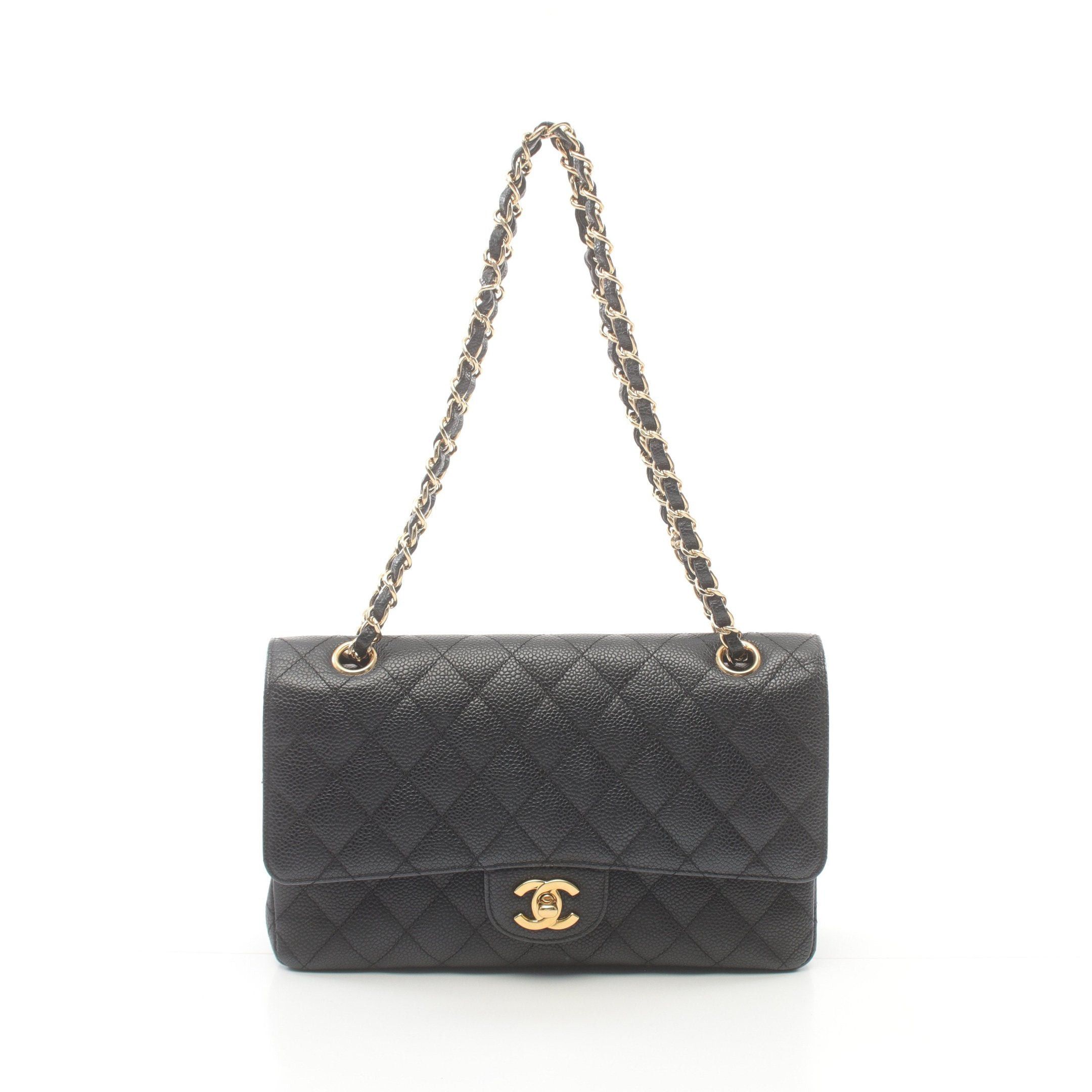 Chanel Chanel Matelasse Double Flap Chain Shoulder Bag Caviar Skin Black Gold Hardware Size ONE SIZE - 1 Thumbnail