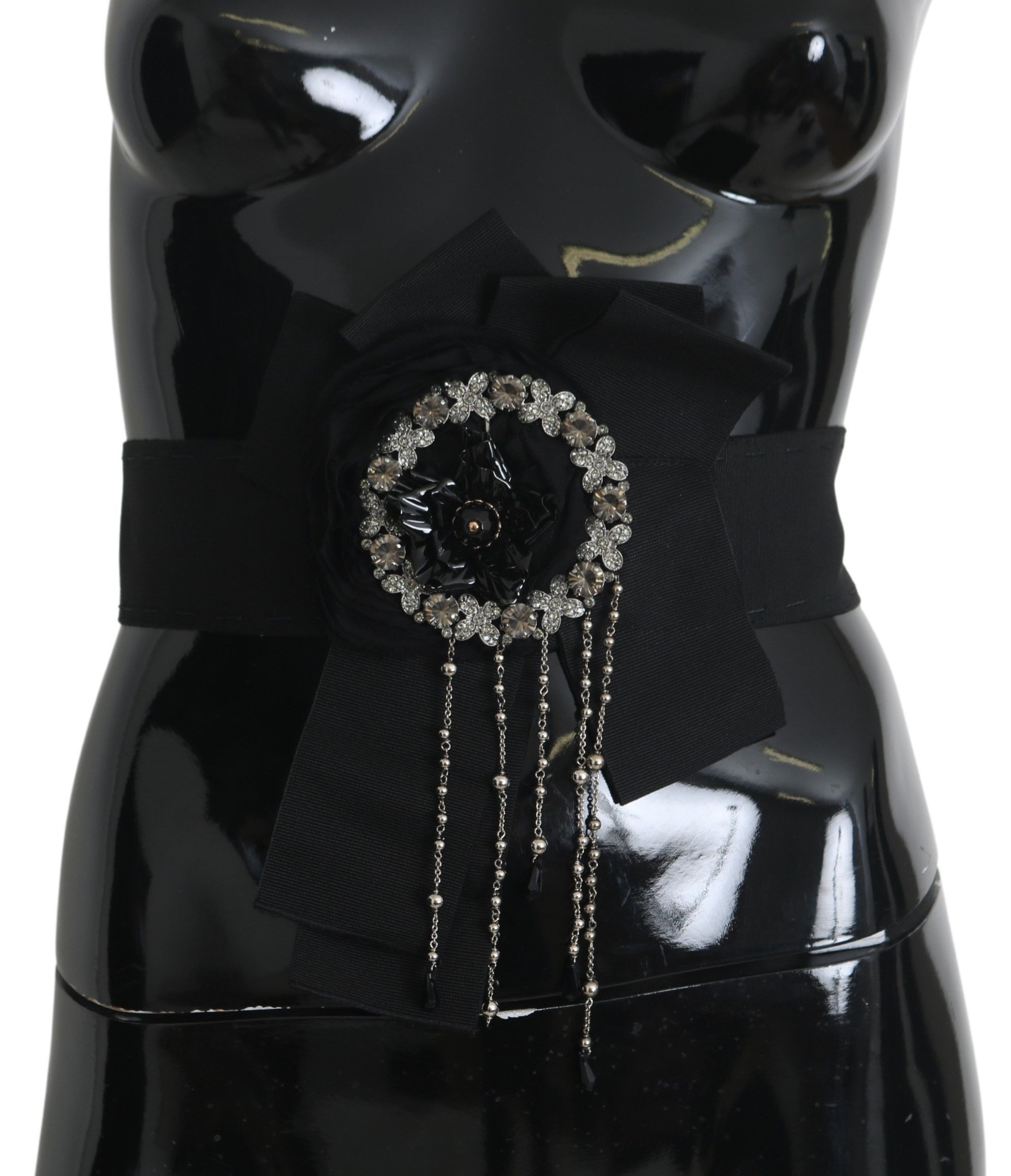 Ceinture Large Dolce & Gabbana Noir Avec Broche Cristal, Taille IT44/US10/L - Neuf Avec étiquettes, Style Fashion Et Ajustable
