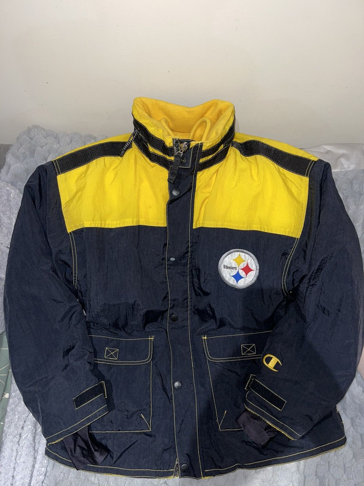Champion Steelers Fleece Lined Champion Puffer Jacket Black Yellow Size US XXL / EU 58 / 5 - 1 Thumbnail