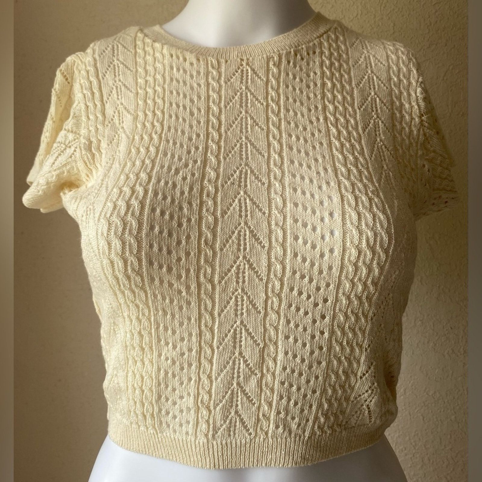 Nasty Gal Nasty Gal | Cream Crochet Knit Crop Cropped Sweater | 4 Size S / US 4 / IT 40 - 1 Thumbnail