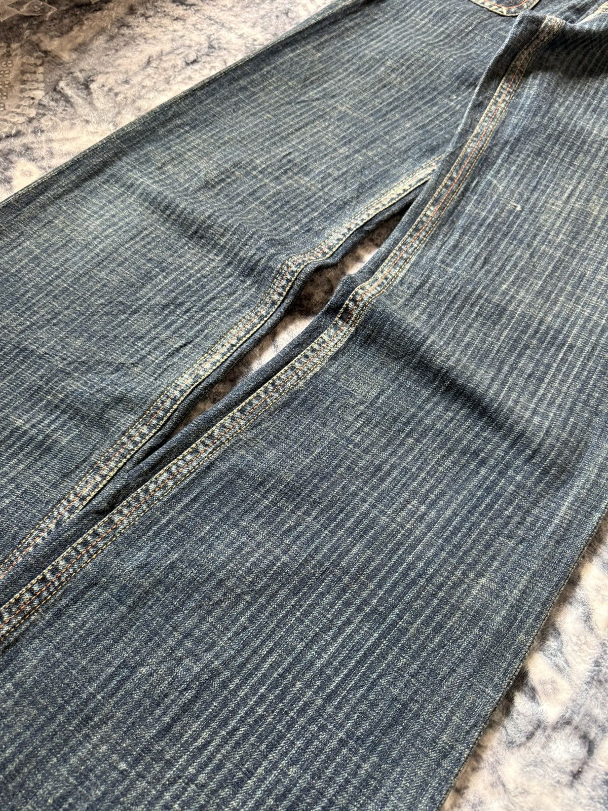 Le Grande Bleu (L.G.B.) Dear Heart Railroad Pinstripe Fade Flared Wide Leg Jeans Size US 28 / EU 44 - 6 Thumbnail