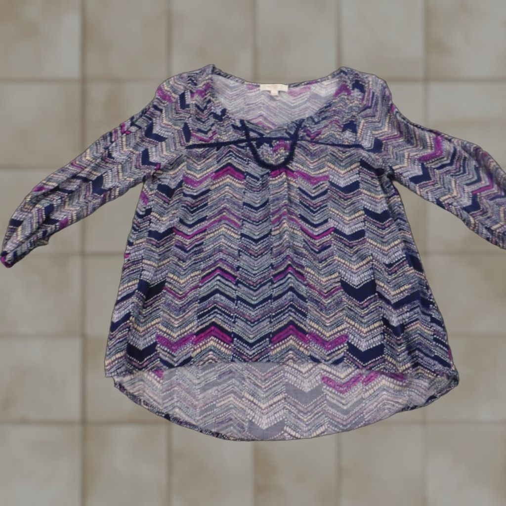 Vintage Love Fire Blouse L Women Blue Round Neck Long Sleeve Pullover Stretch Casual Regular Rayon Size L / US 10 / IT 46 - 1 Thumbnail