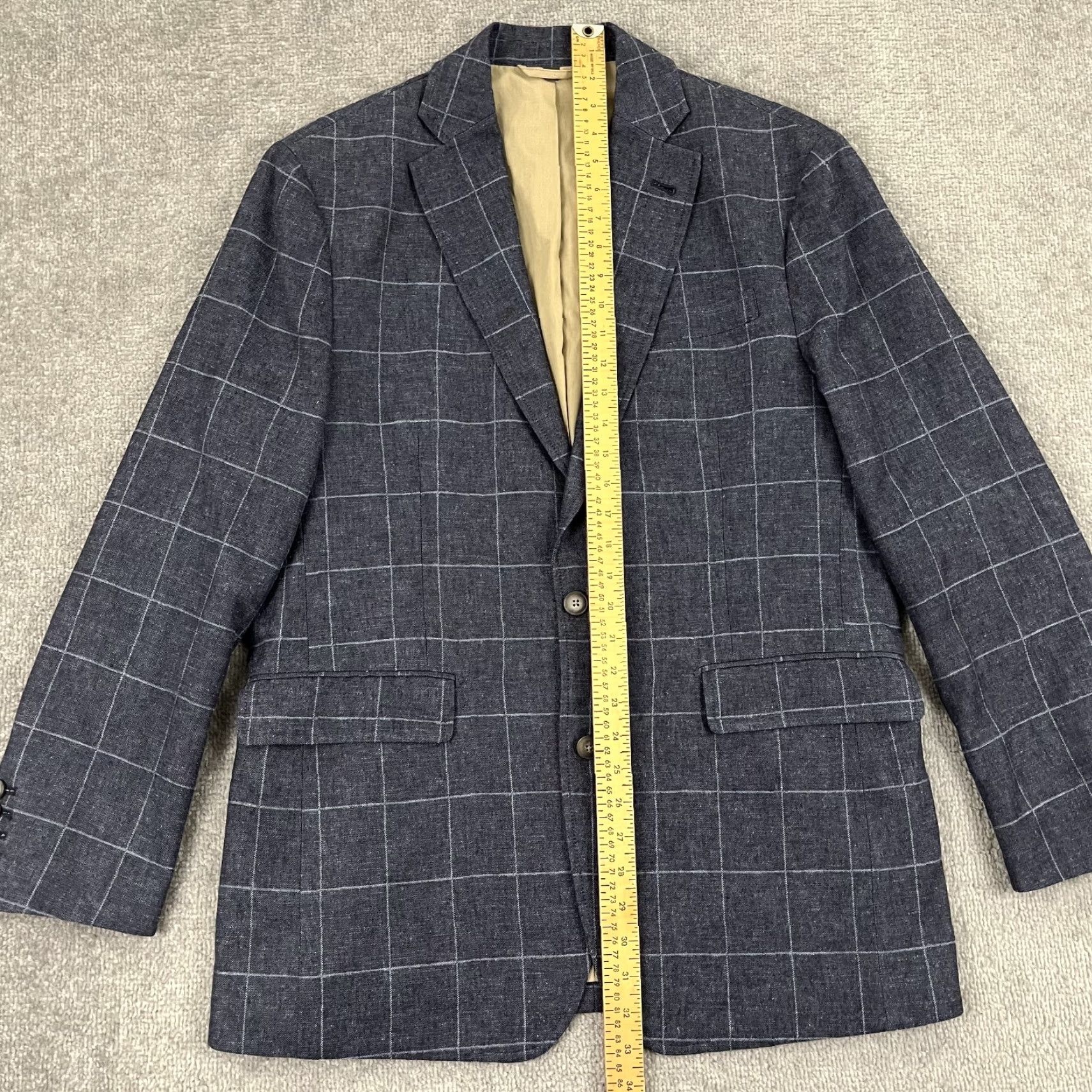 Orvis Orvis Blazer Mens 40R Blue Windowpane Plaid Linen Blend Sports Jacket Coat Size 40R - 4 Thumbnail