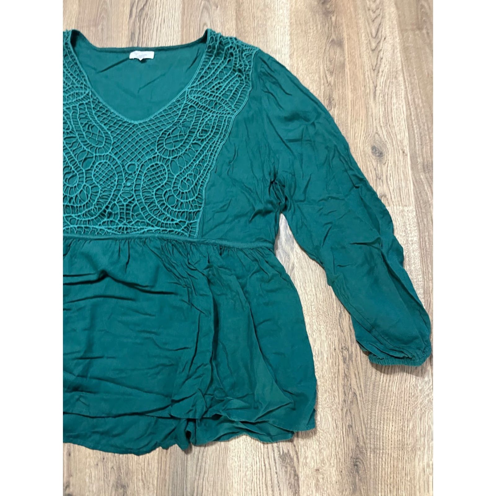 Vintage Maurices Blouse Women's Plus Size 2X Green Long Sleeve V-Neck Casual Travel Shirt Womens Size XXL / US 16-18 / IT 52-54 - 4 Thumbnail