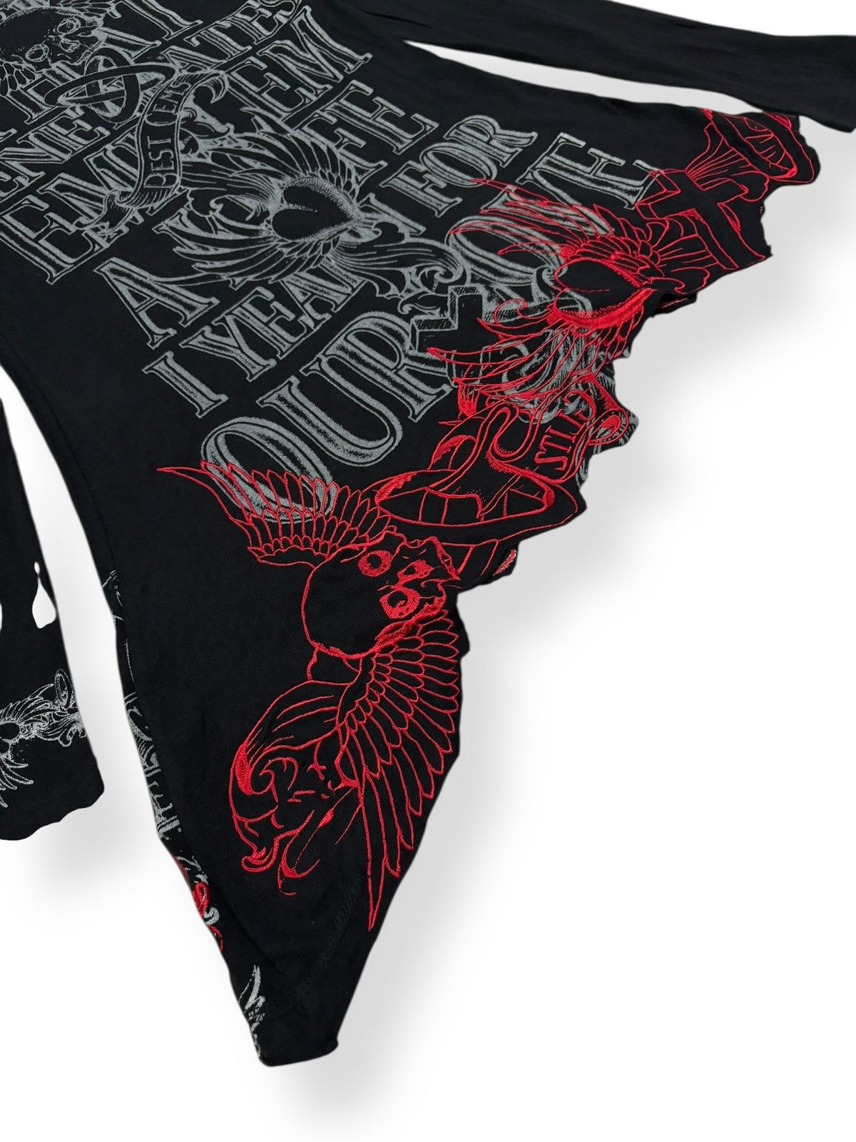 If Six Was Nine Glitz Red Embroidery Asymmetrical Hem Punk Long Sleeve Tees Size US XS / EU 42 / 0 - 12 Thumbnail