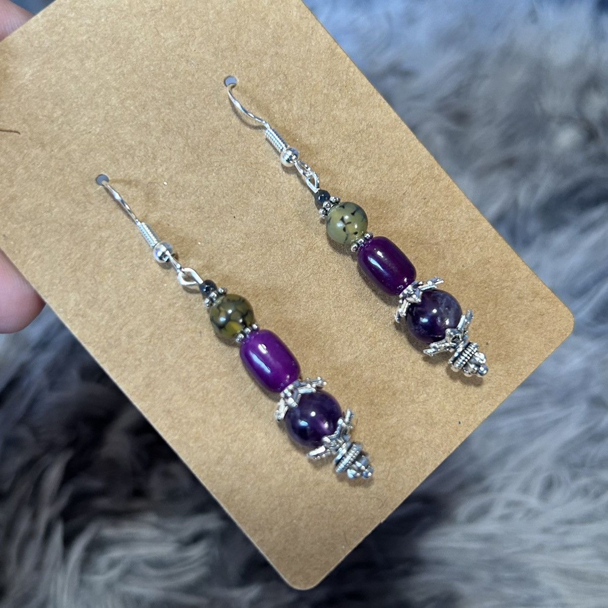 Handmade Handcrafted genuine amethyst dragon vein earrings Size ONE SIZE - 1 Thumbnail