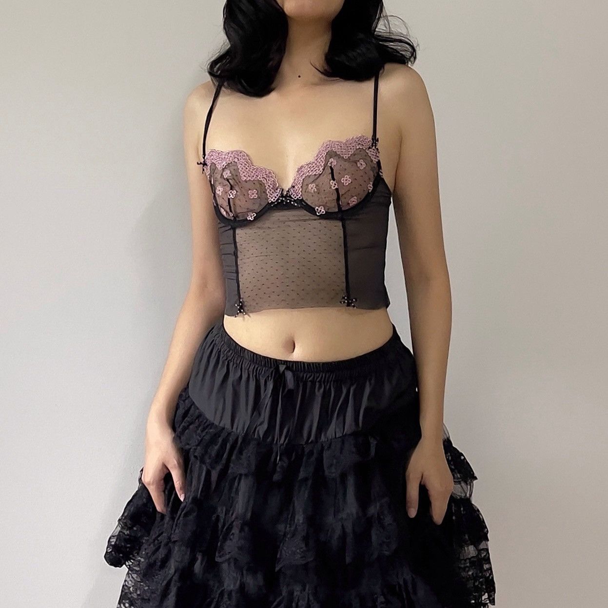 Victoria's Secret Romantic Black Mesh Sheer Bustier (34B/32C) Size ONE SIZE - 2 Thumbnail