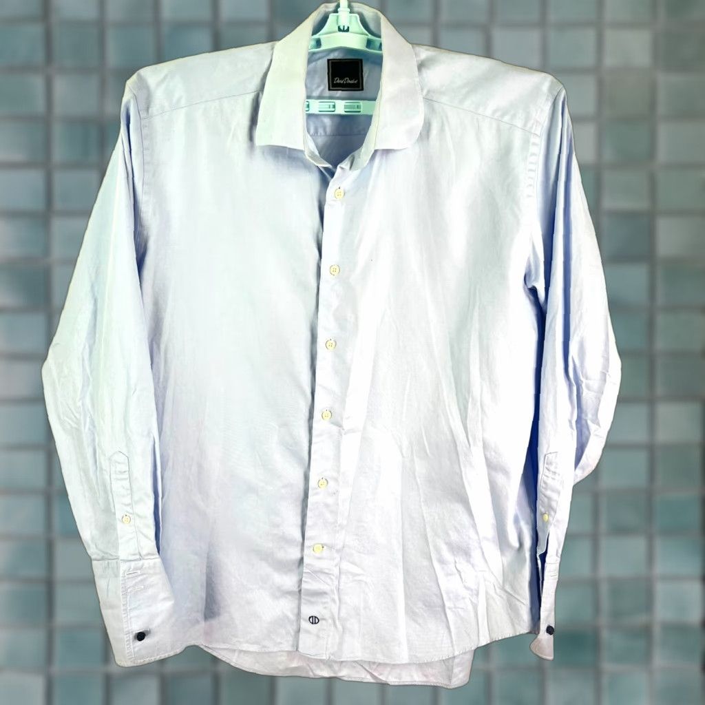 David Donahue VINTAGE David Donahue Dress Shirt Men 17 52 Blue Long Sleeve Regular 100% Cotton Solid Embroidered Logo Mens Size US XL / EU 56 / 4 - 1 Thumbnail