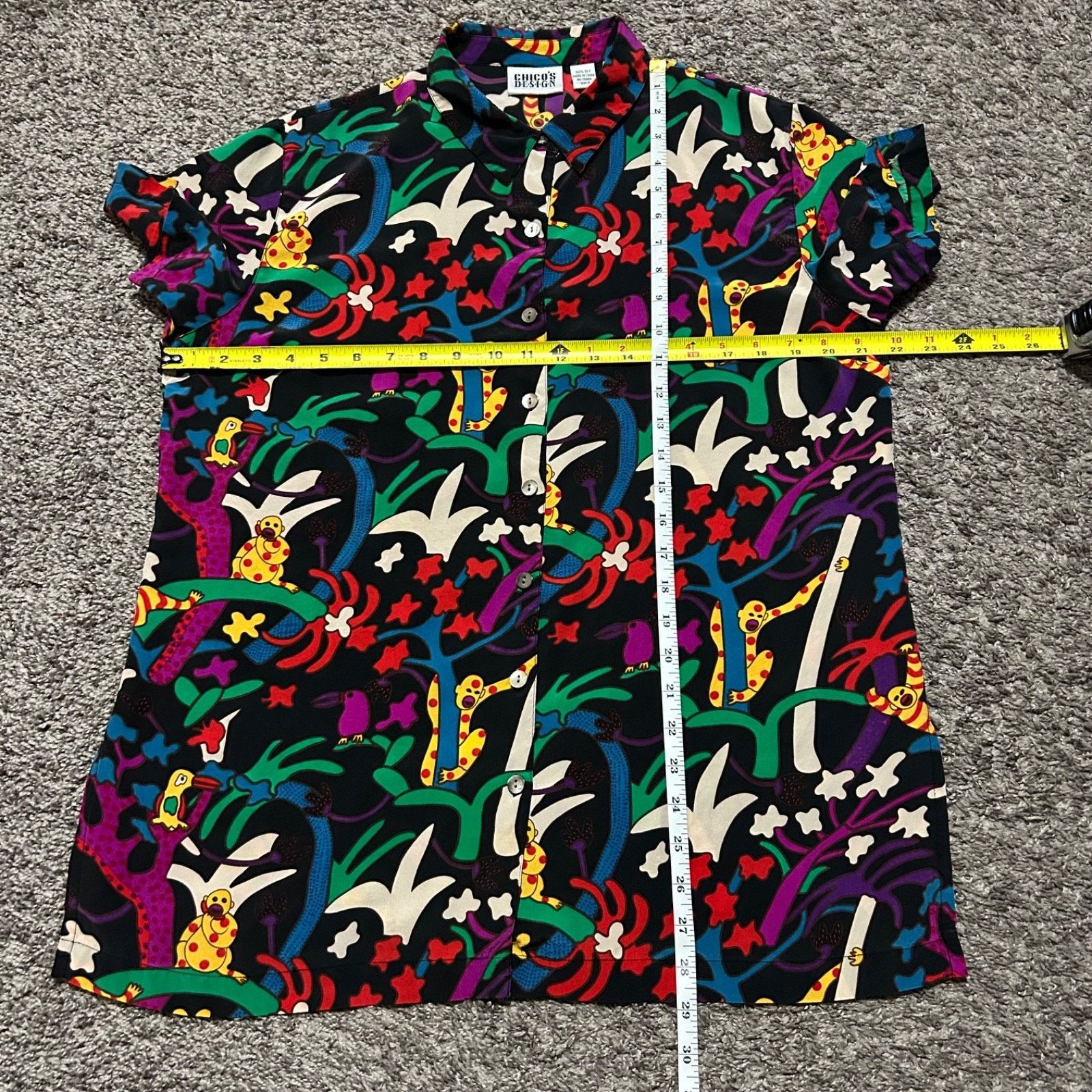 Chicos × Vintage Vintage Psychedelic Monkey Silk Blouse Chicos 80s 90s Button Size XS / US 0-2 / IT 36-38 - 6 Thumbnail
