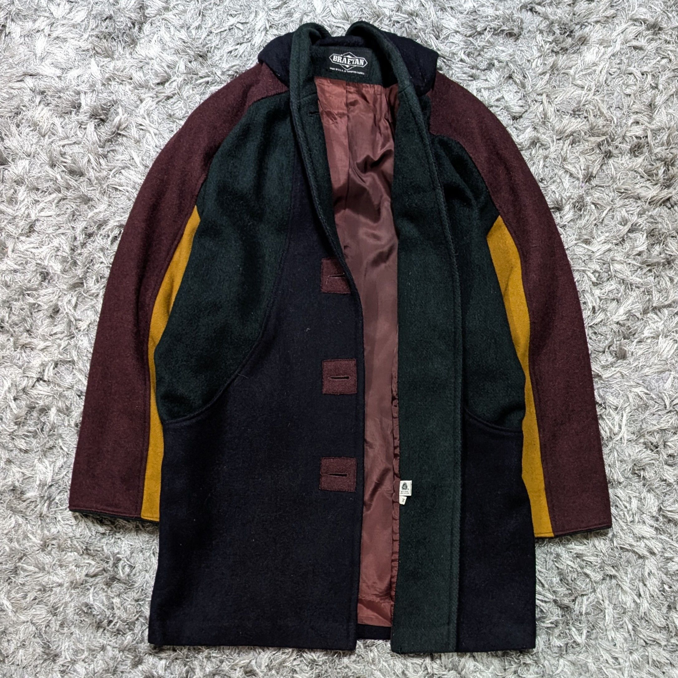 Other Vintage 80 Braetan Classic Wool Coat Long Colourblock Jacket Size US M / EU 48-50 / 2 - 2 Thumbnail