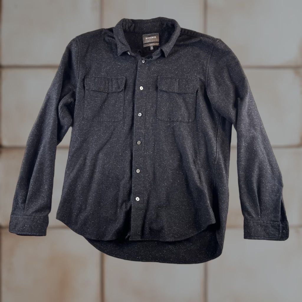 Bonobos Bonobos Shirt Mens XL Wool Charcoal Donegal Camp Long Sleeve Button-Up Outdoor Casual Preppy Outdoor Retro Speckled Size US XL / EU 56 / 4 - 1 Thumbnail