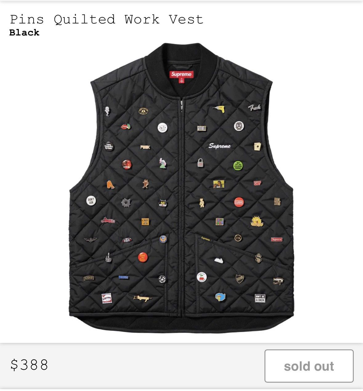 Supreme Supreme Pins Quilted Work Vest | Grailed