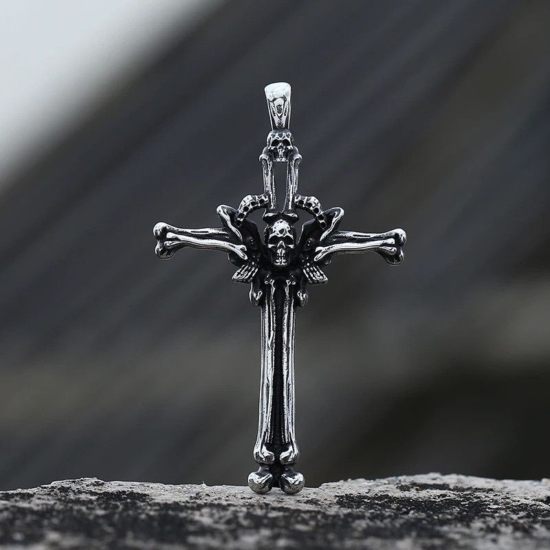 Jewelry Gothic Cross Bone With Skull Pendant Necklace 2025 Size ONE SIZE - 2 Thumbnail
