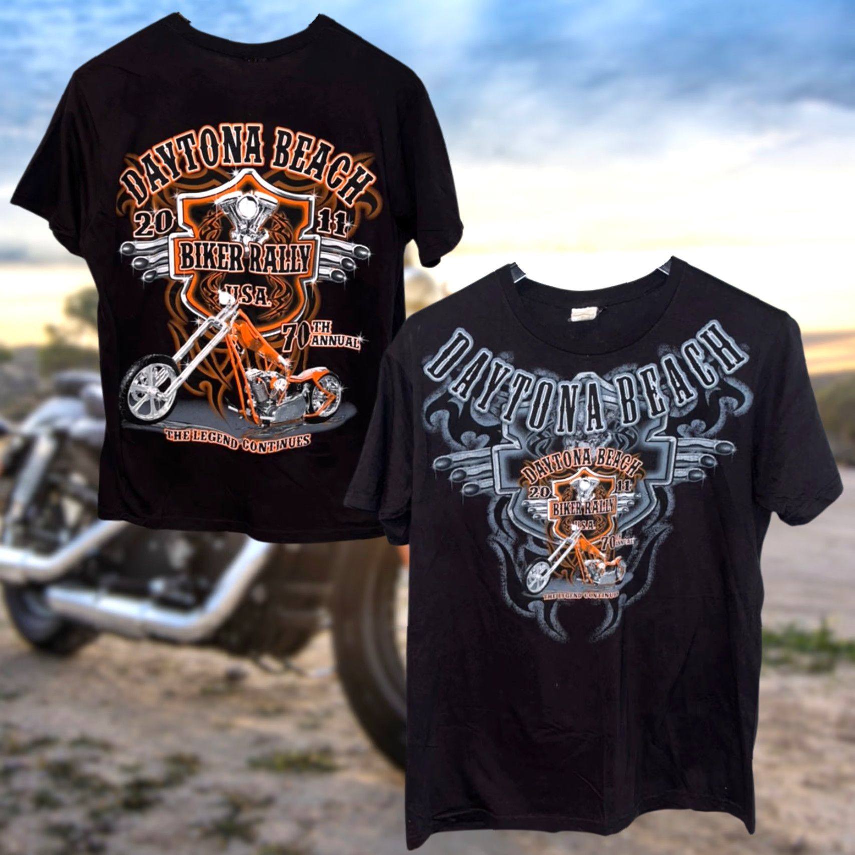 Vintage VINTAGE Daytona Beach 2011 Bike Week 70th Annual Biker Rally T-Shirt Tee Sz. L Size US L / EU 52-54 / 3 - 2 Thumbnail
