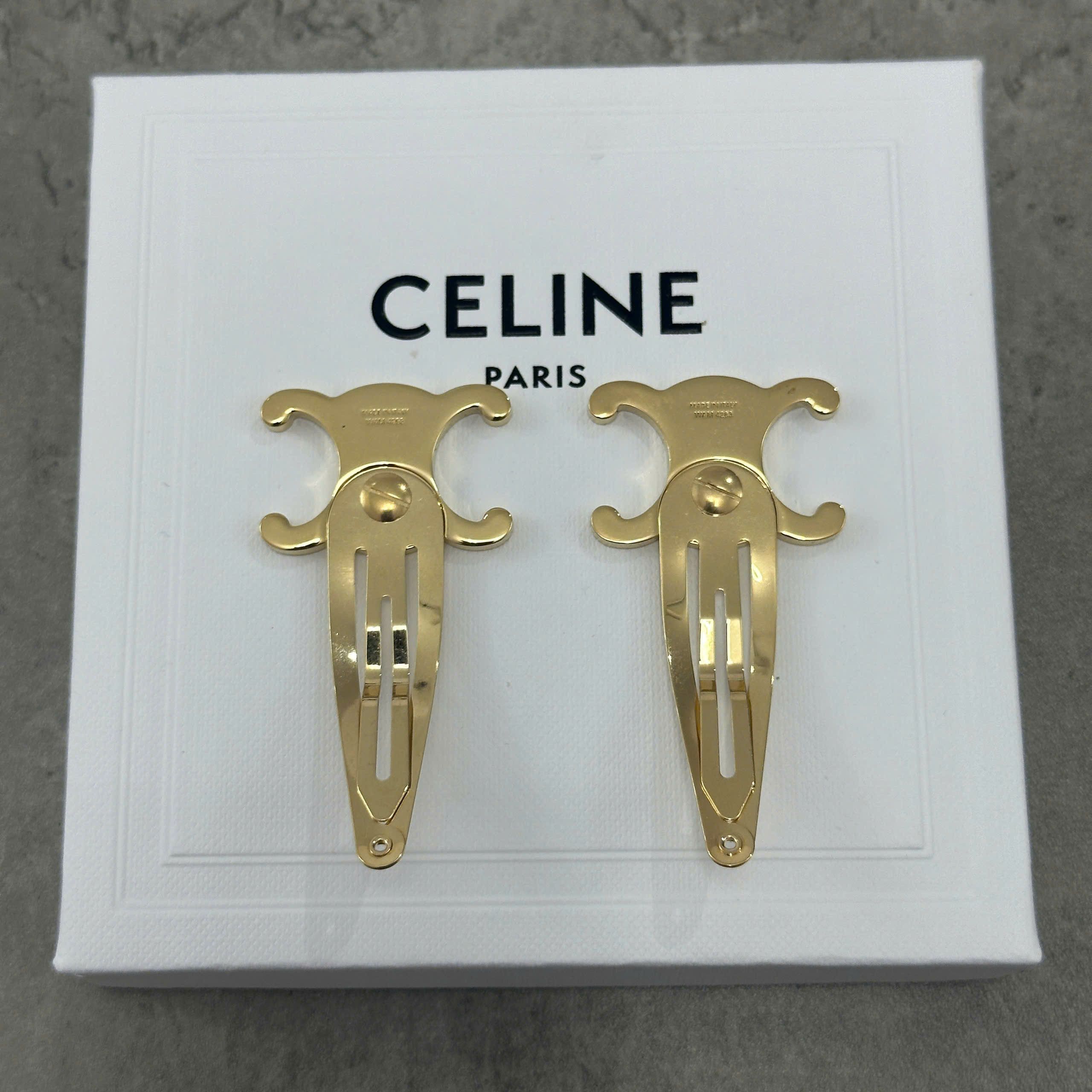 Celine CELINE Hair Accessories Set Of 2 Triomphe Hair Clips GOLD Size ONE SIZE - 3 Thumbnail