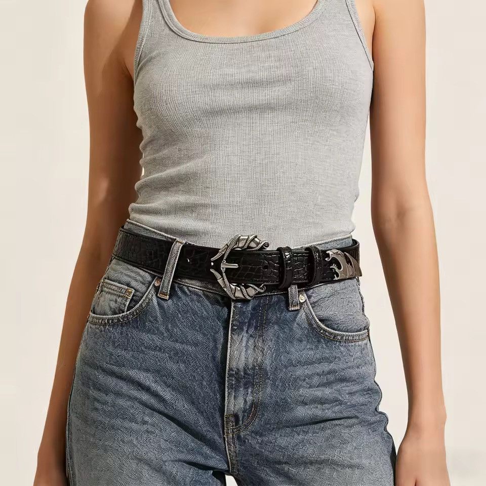Leather 110 cm Y2k Grunge Buckle Pu Leather Belt Size ONE SIZE - 1 Thumbnail