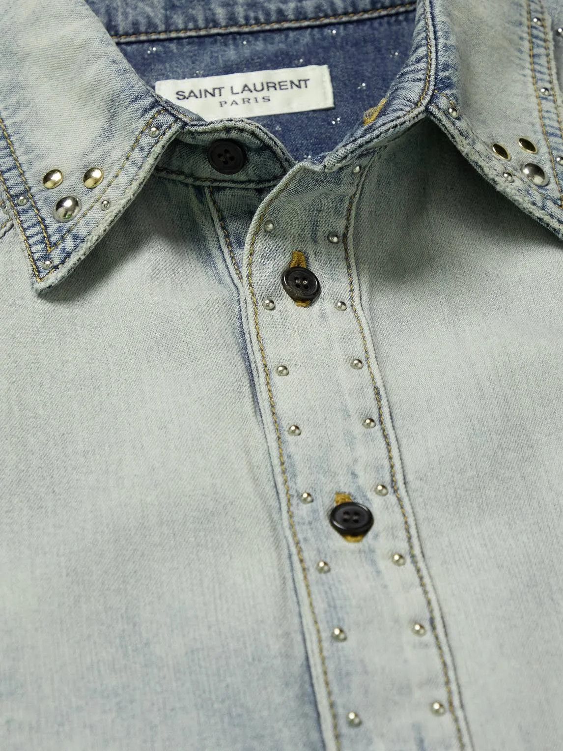 Saint Laurent Paris o1s1wg110824 80's Sleeveless Shirt in Soft in Sand Blue Size US XL / EU 56 / 4 - 4 Thumbnail